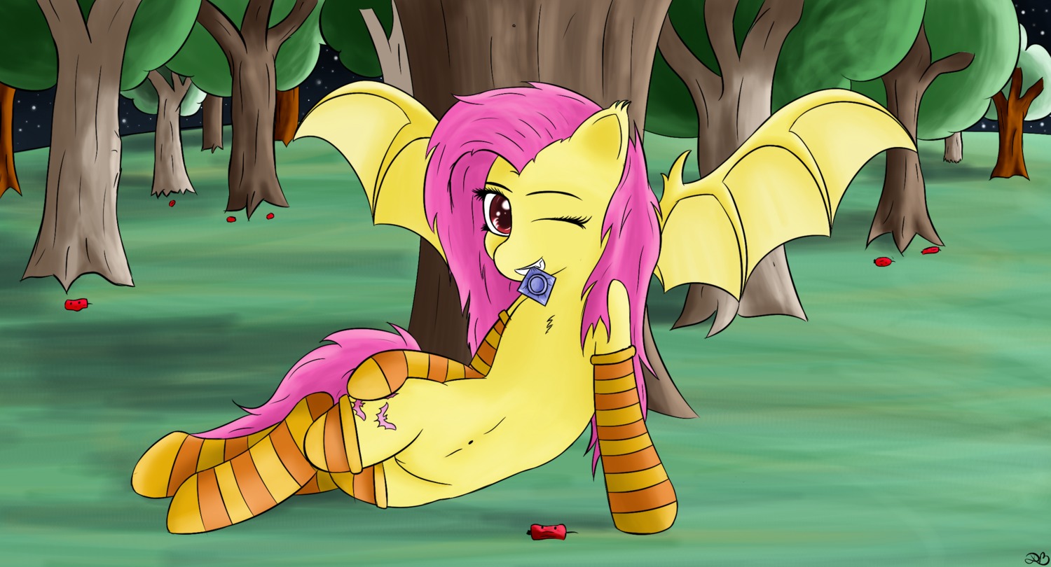 2014 bat_pony bat_wings cutie_mark dream_breaker e621 equid female flutterbat_(mlp) fluttershy_(mlp) friendship_is_magic fur genitals hair hasbro hi_res hybrid long_hair mammal membrane_(anatomy) membranous_wings my_little_pony pink_hair red_eyes smile solo vulva wings yellow_body yellow_fur