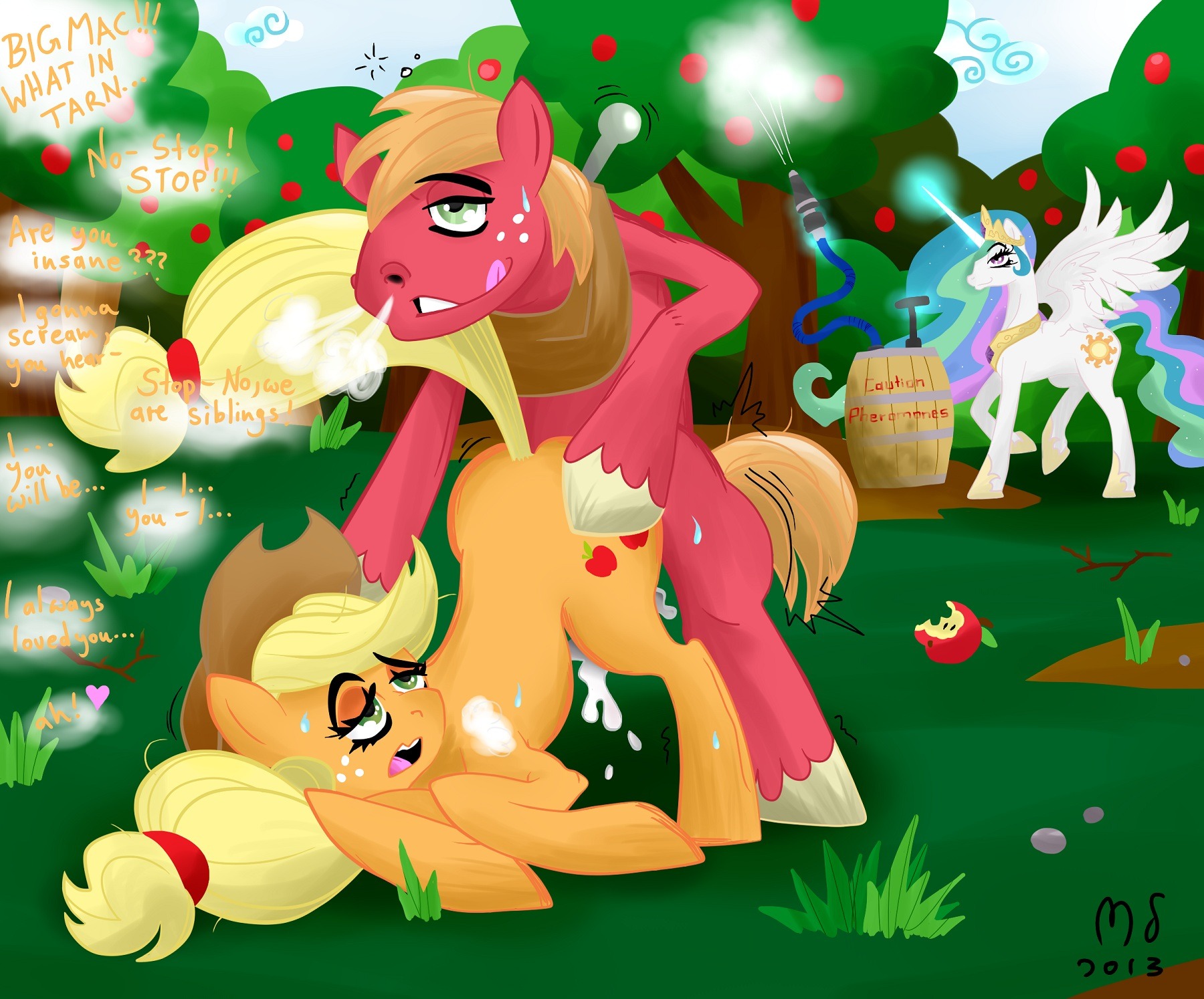 2013 acceptance all_fours ambiguous_penetration aphrodisiac apple applejack_(mlp) being_watched bent_over big_macintosh_(mlp) blonde_hair bodily_fluids brother_(lore) brother_and_sister_(lore) clothing cloud cowboy_hat cum cum_inside cutie_mark doggystyle drugged drugs e621 earth_pony english_text equid equine feathered_wings feathers female female_raped feral food forced forced_incest_(lore) forced_partners freckles friendship_is_magic from_behind_position fruit genital_fluids green_eyes group hair half-closed_eyes hasbro hat headgear headwear heart_symbol hi_res horn horse incest_(lore) looking_at_another male male/female male_rape male_raping_female mammal mind_control moan modernstormtrooper multicolored_hair my_little_pony mythological_creature mythological_equine mythology narrowed_eyes orange_body outside penetration pheromones plant plow_yoke pony princess princess_celestia_(mlp) purple_eyes rape rape_by_proxy red_body royalty sex sibling_(lore) sister_(lore) stated_incest substance_intoxication tail text tongue tree until_they_like_it white_body white_feathers winged_unicorn wings