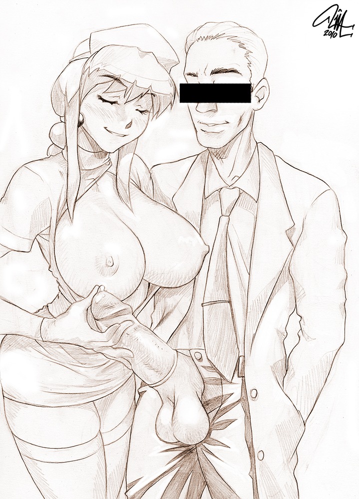 balls breasts condom doctor female human large_breasts male melkor_mancin monochrome nipples nurse penis rule34 sketch straight testicles