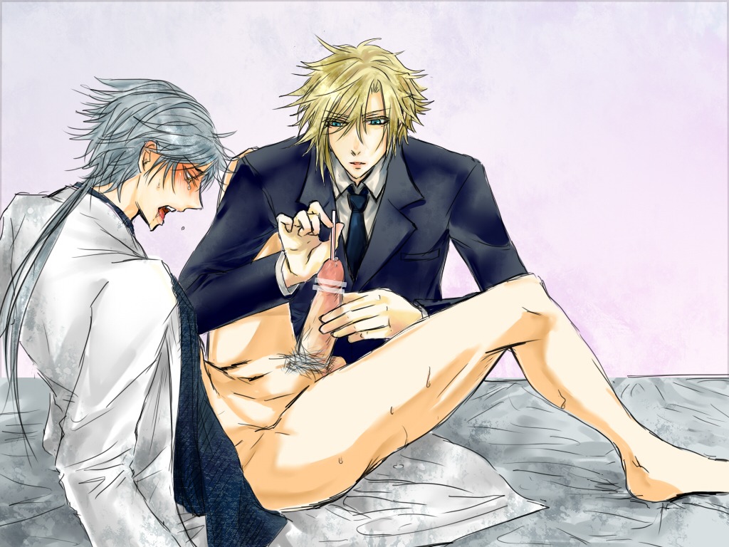 2boys bottomless cloud_strife dissidia final_fantasy final_fantasy_ii final_fantasy_vii firion gay handjob male male_only male_urethral_insertion multiple_boys multiple_males penile_urethral_insertion penis rule34 sex straw straw_in_penis suit urethral urethral_insertion yaoi