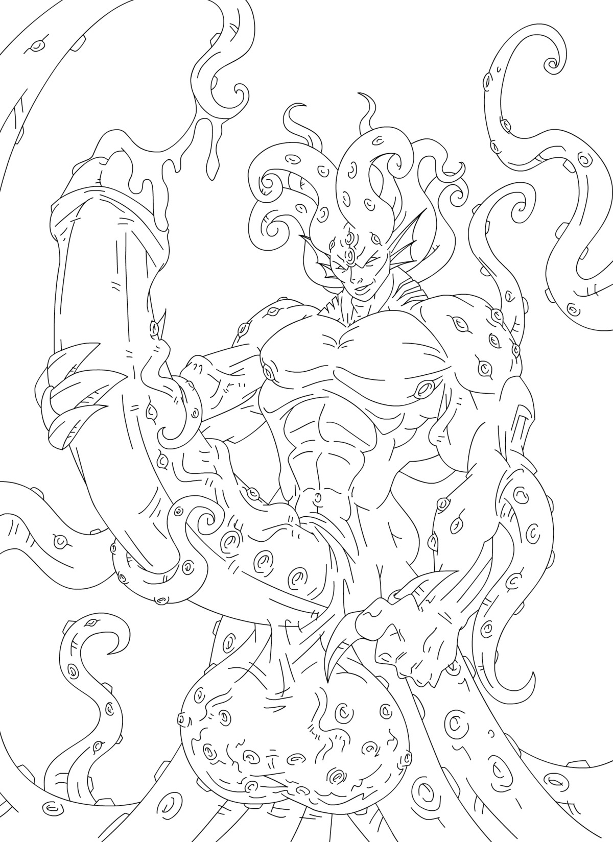 aquatic balls big_balls bodily_fluids claws cum e621 erection fin genital_fluids genitals gills grin hi_res hyper kraken looking_at_viewer male masturbation monochrome muscular muscular_male non-mammal_balls nude penile penile_masturbation penis precum presenting scalie smile solo standing tentacles vishis