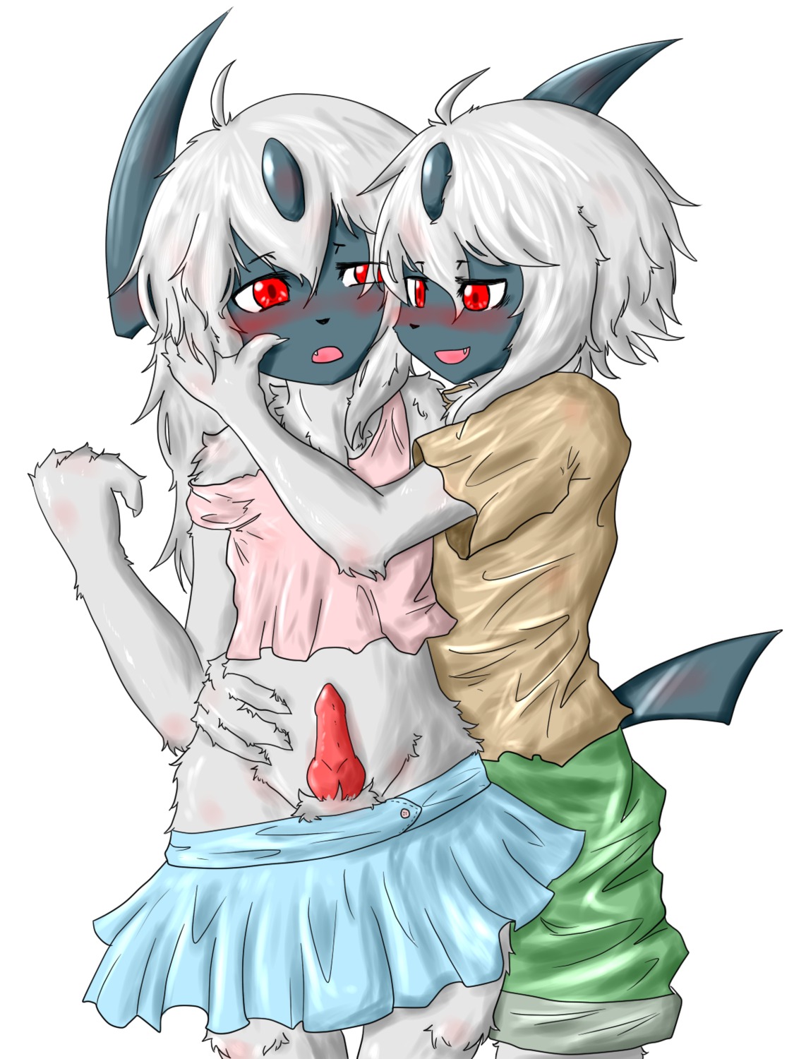 absol anthro artist_request blue_fur blush clothes color fur furry horn male nintendo penis pokemon pokemon_(species) red_eyes rule34 source_request standing tagme tail white_fur year_request
