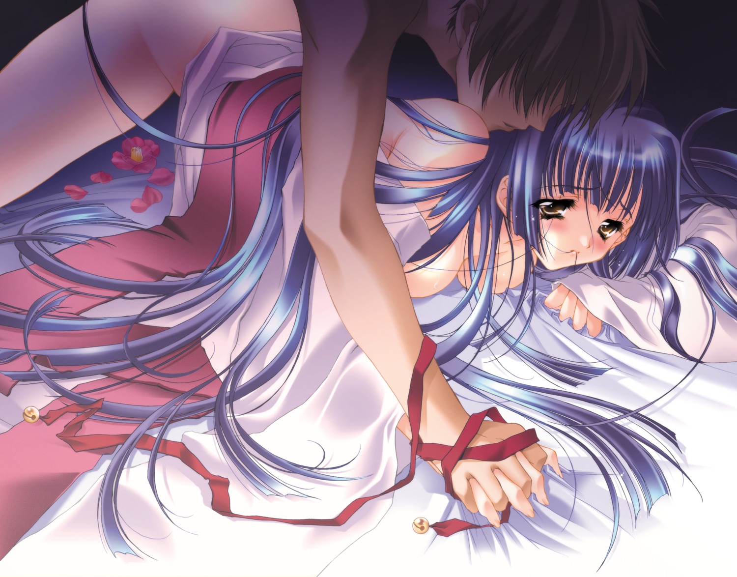 blue_hair carnelian female highres japanese_clothes kao_no_nai_tsuki kuraki_suzuna long_hair purple_hair rule34 sex solo suzuna