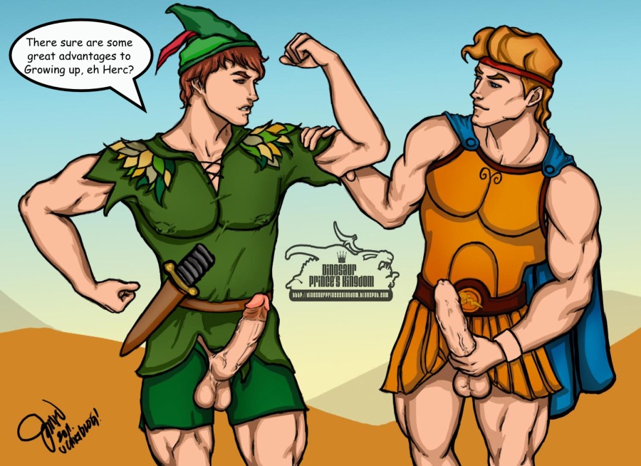 2011 2boys balls balls_out ballsack blonde_hair blue_eyes brown_eyes brown_hair cap cape circumcised circumcision_scar crossover dangling_balls dangling_testicles disney erect_nipples_under_clothes erection feathered_cap flexing foreskin gay green_clothes headband hercules_(character) hercules_(disney) holding_penis human knife low_hanging_balls male male_only masculine masculine_male muscles muscular muscular_male pants_open penis penis_out penis_size_comparison penis_size_difference peter_pan_(character) peter_pan_(disney) retracted_foreskin rule34 scrotum sheathed_weapon skirt_up testicles thick_thighs uncircumcised uncut unretracted_foreskin veiny_penis weapon yaoi