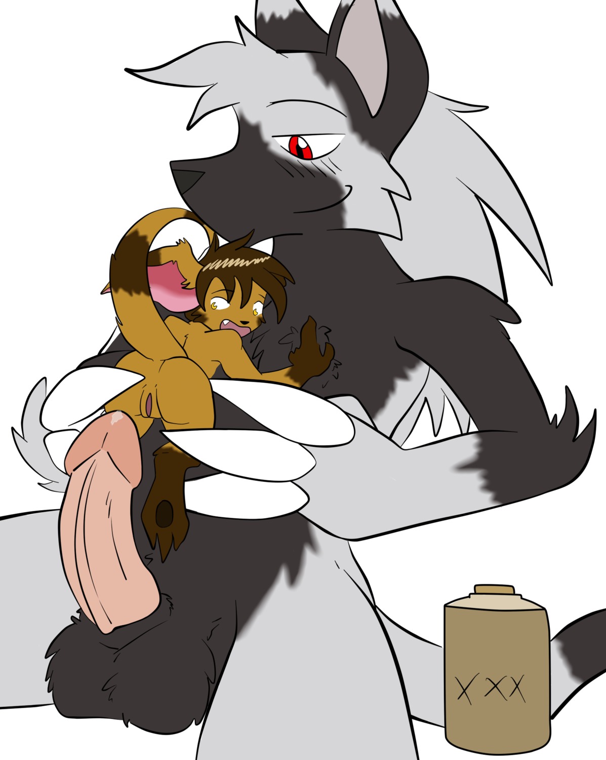 anthro balls canid canine canis clitoris colored demon dominant duo e621 earth_demon_(slightly_damned) erection female genitals hi_res humanoid_genitalia humanoid_penis interspecies iratu_elexion it'll_never_fit jakkai larger_dom larger_male male male/female mammal nude penis red_eyes rhea_snaketail size_difference slightly_damned smaller_female smile smirk tail uhoh unknown_artist vulva wolf yellow_eyes