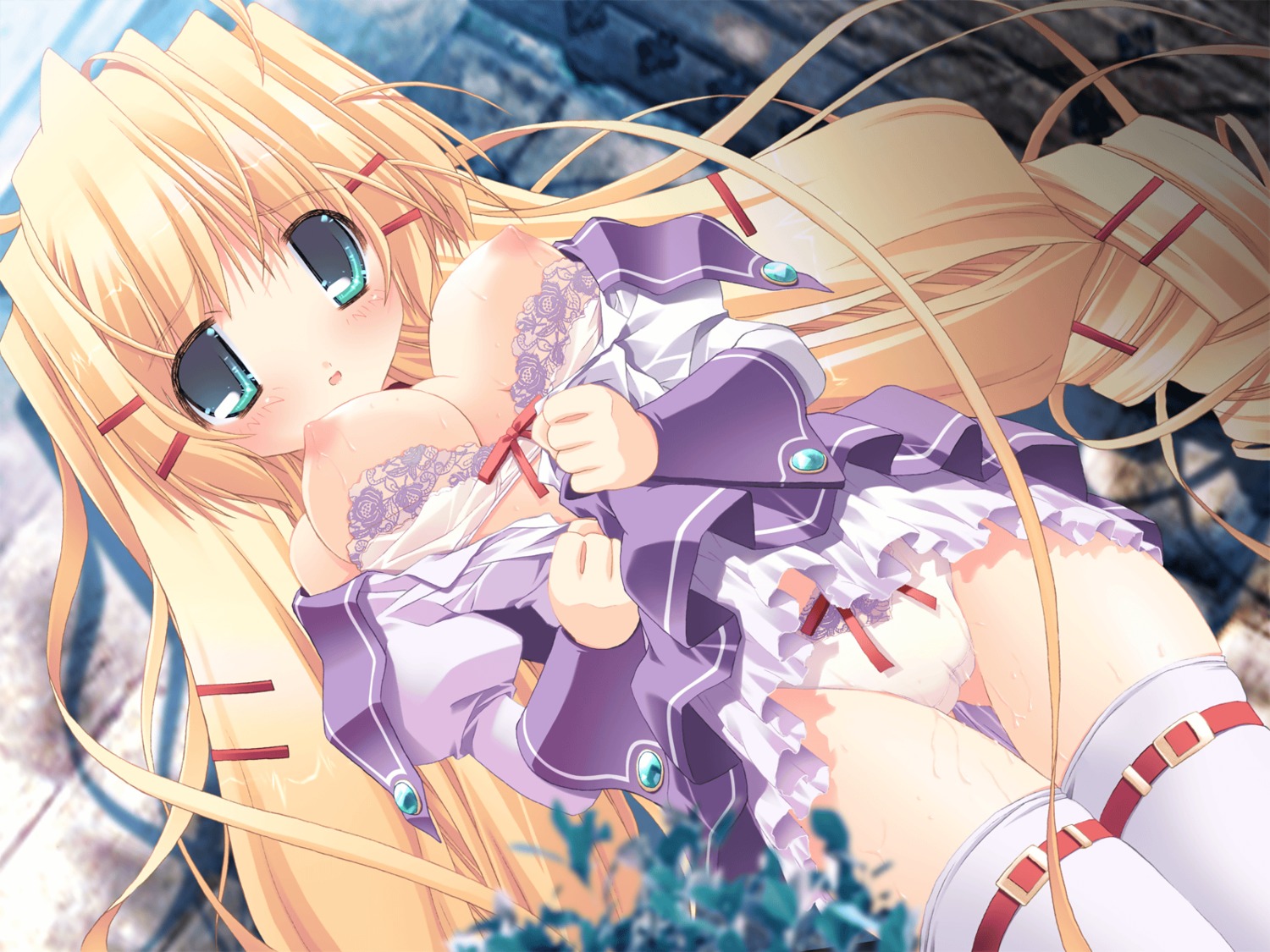 blonde_hair breasts female game_cg long_hair nipples oono_tetsuya panties priecia prism_ark pussy pussy_juice rule34 thighhighs underwear