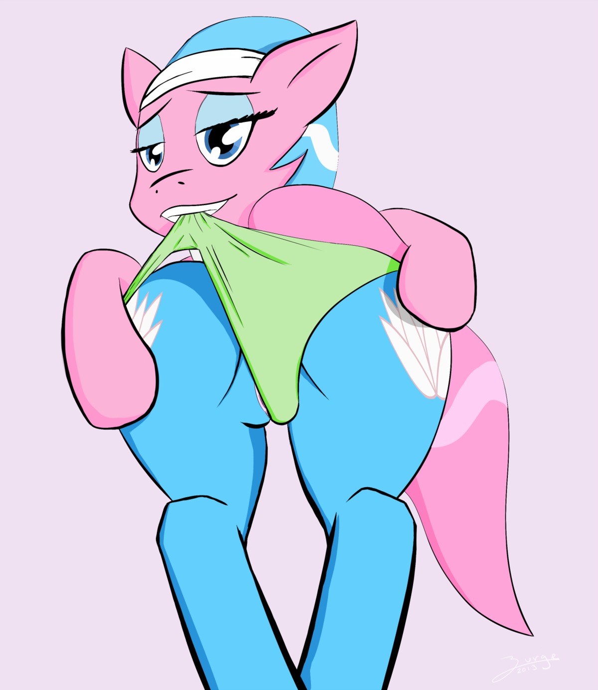 accessory aloe_(mlp) bedroom_eyes blue_body blue_eyes blue_fur blue_hair clothing cutie_mark duo e621 earth_pony equid equine female female/female feral friendship_is_magic fur genitals hair half-closed_eyes hasbro headband hi_res hooves horse incest_(lore) looking_at_viewer looking_back lotus_(mlp) mammal my_little_pony narrowed_eyes panties pink_body pink_fur pink_tail pony raised_tail rear_view seductive sibling_(lore) surge-on tail twincest_(lore) twins_(lore) underwear vulva