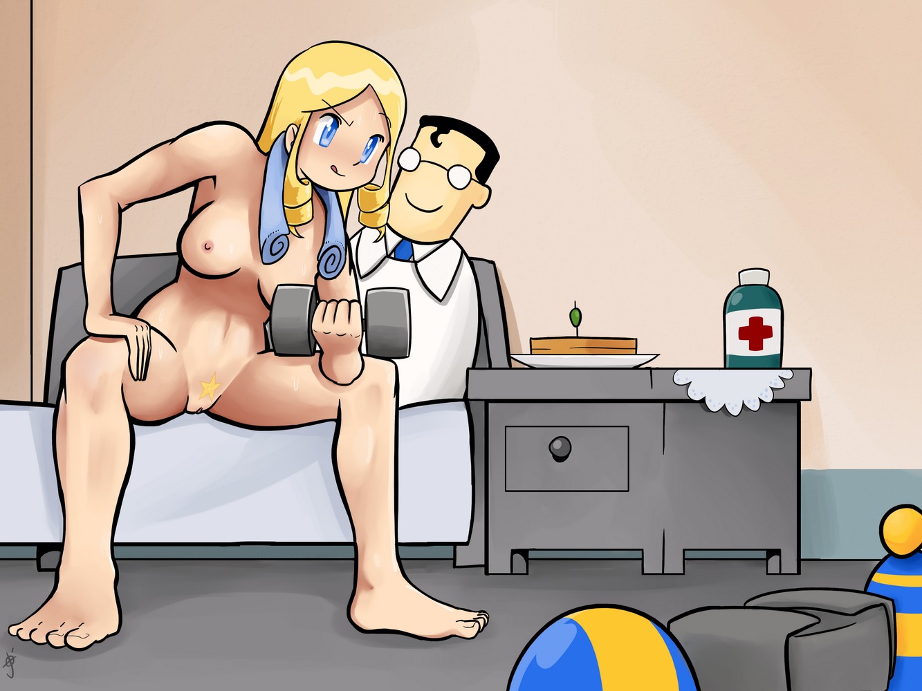 1girls 2d barefoot beige_skin blonde_hair blue_eyes blushing_profusely breasts closed_mouth clothes color dumbbell eyewear female femheavy food front_view glasses hair heavy_(team_fortress_2) heavy_weapons_guy human indoors jopereira lifting_weight lifting_weights male medic_(team_fortress_2) nude open_eyes pubic_hair pussy round_ears rule34 rule_63 russian russian_female sandwich sitting smile strong strong_female strong_tomboy_(spectrum) strong_woman team_fortress_2 tomboy towel tsundere vulva