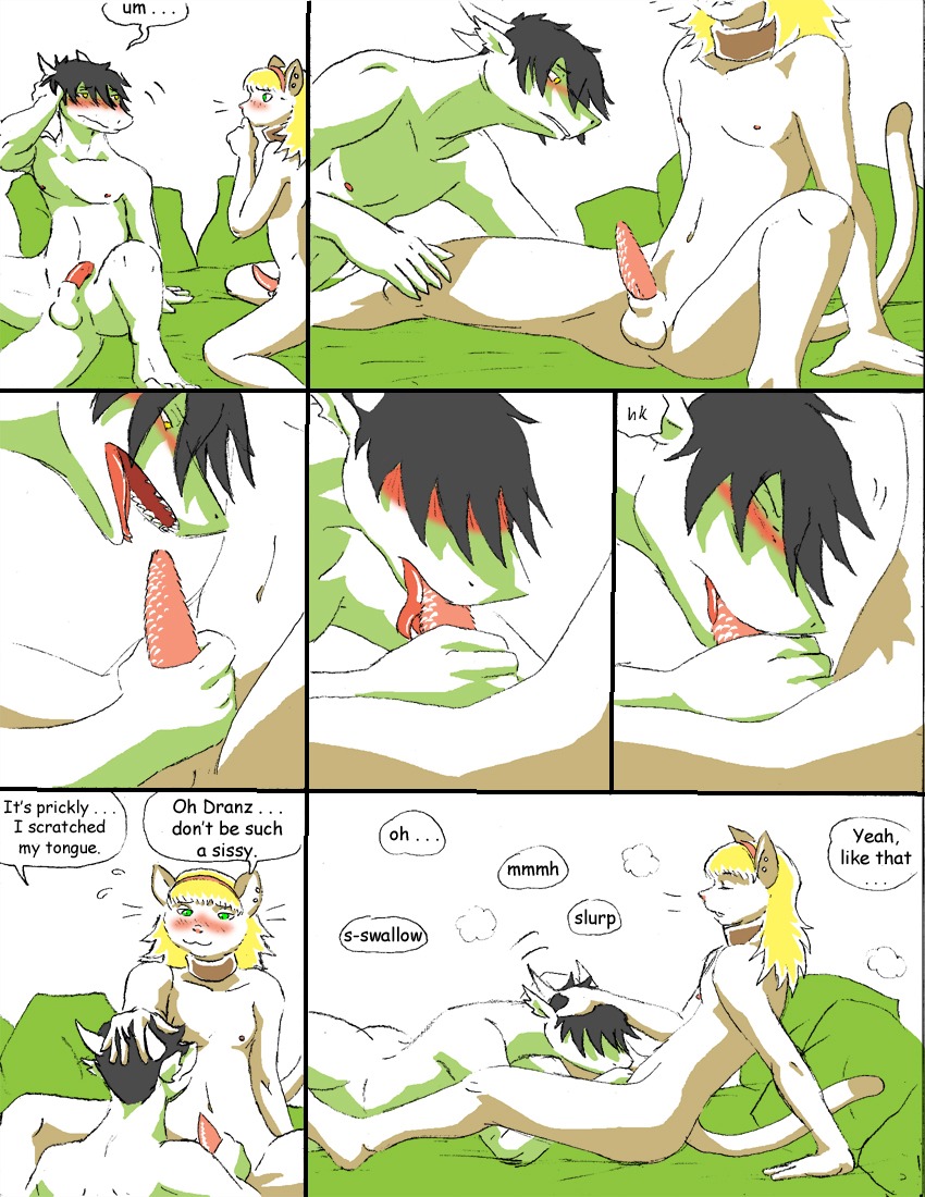 anatomically_correct anatomically_correct_genitalia anatomically_correct_penis animal_genitalia animal_penis anthro anthro_on_anthro balls bed black_hair blonde_hair blush collar comic dialogue domestic_cat dragon dranz_(reiger) duo e621 ear_piercing english_text erection eyes_closed felid feline feline_genitalia feline_penis felis fellatio fur furniture genitals green_balls green_eyes hair half-closed_eyes horn interspecies long_hair looking_at_another looking_at_genitalia looking_at_penis maeda_(reiger) male male/male male_penetrated male_penetrating male_penetrating_male mammal multiple_scenes mythological_creature mythological_scalie mythology narrowed_eyes nude open_mouth oral oral_penetration penetration penile penile_spines penis piercing pink_penis reiger scalie sex sheath short_hair spread_legs spreading tail teeth text tongue tongue_out trans_(lore) trans_woman_(lore) white_balls white_body white_fur yellow_eyes