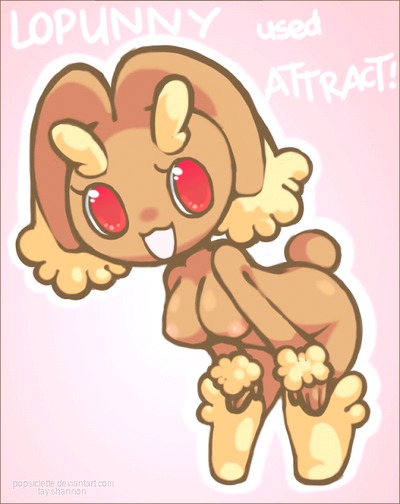 anthro breasts brown_fur color exposed_breasts female female_only fur furry furry_breasts furry_ears furry_tail lagomorph long_ears lopunny nintendo open_eyes pokemon pokemon_(species) popsiclette pussy rabbit red_eyes rule34 solo tail vulva
