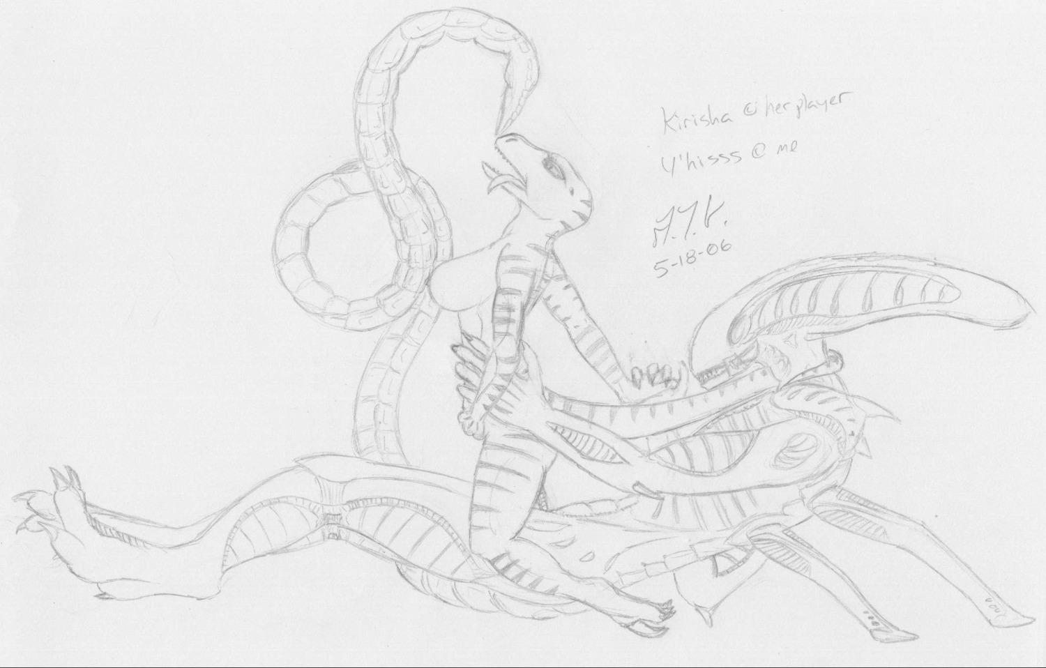 1girls 2006 2d alien_(franchise) anthro breasts dinosaur female large_breasts male male_xenomorph monochrome rule34 sketch tongue tongue_out traditional_media_(artwork) xenomorph xenomorph_tail