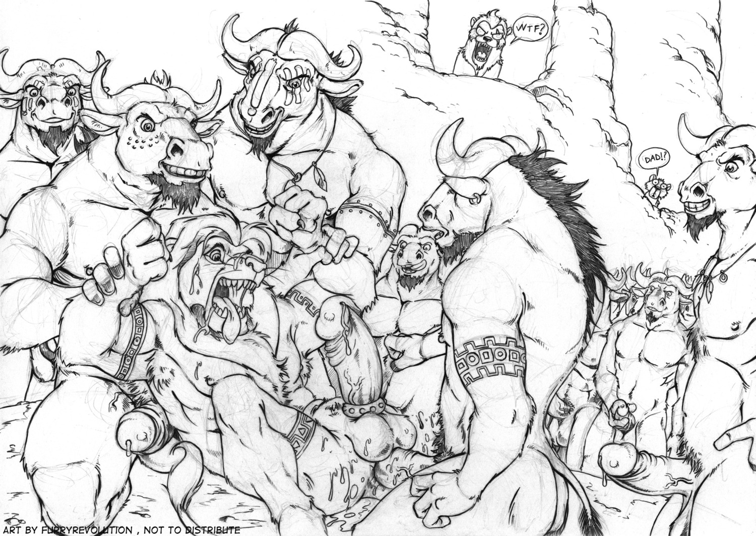 accessory alcelaphine anal anal_penetration antelope anthro anthro_on_anthro anthrofied armpit_hair big_penis bodily_fluids body_hair bovid bovine brother_(lore) brothers_(lore) butt cape_buffalo cock_ring cum cum_in_ass cum_inside cum_on_butt cum_on_chest cum_on_face cum_on_ground cum_on_penis dialogue disney e621 ear_piercing english_text erection fangs felid forced furryrevolution gangbang genital_fluids genitals group group_sex hi_res humanoid_genitalia humanoid_penis interrobang interspecies jewelry lion male male/male male_penetrated male_penetrating male_penetrating_male mammal masturbation monochrome mufasa nipples nude pantherine penetration penile penile_masturbation penis penis_accessory penis_jewelry piercing precum predator/prey public public_use queue restrained scar scar_(the_lion_king) sex sibling_(lore) simba_(the_lion_king) simple_background tail tattoo teeth text the_lion_king voyeur white_background wildebeest