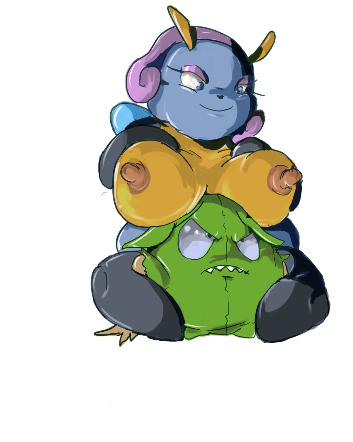 ambiguous_gender breasts color exposed_breasts female illumise interspecies pokemon rule34 trubbish unknown_gender