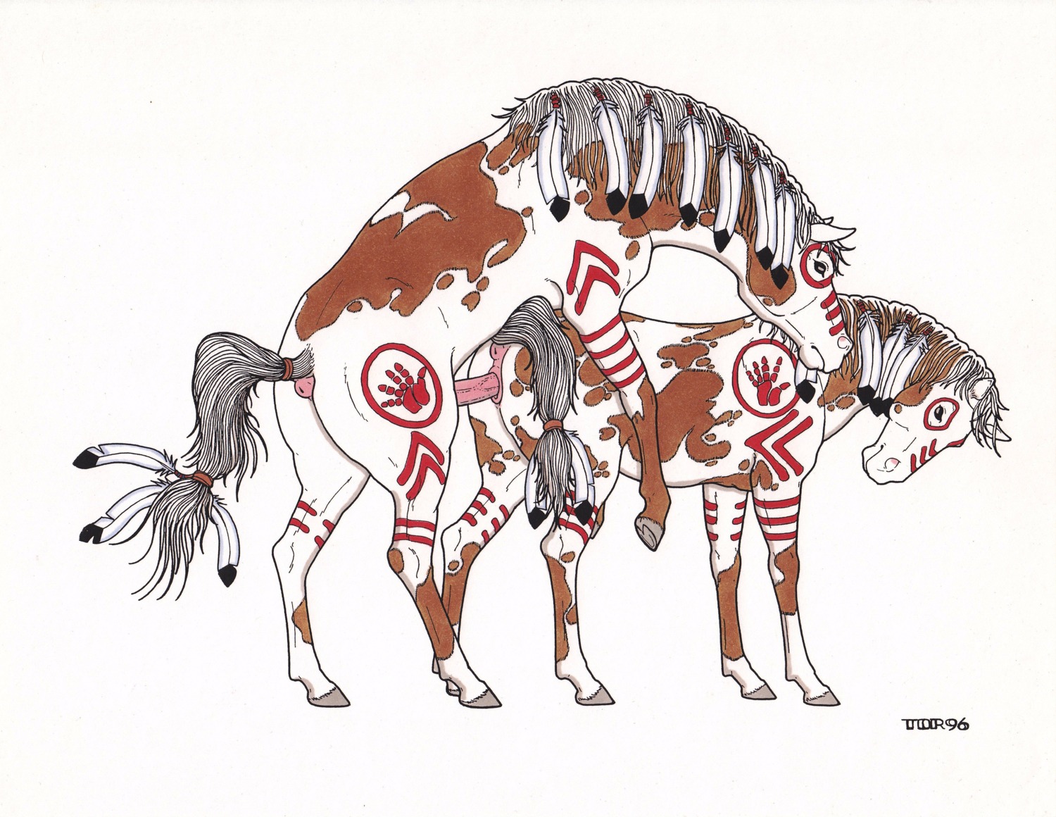 1996 absurd_res all_fours anatomically_correct anatomically_correct_anus anatomically_correct_genitalia anatomically_correct_penis anatomically_correct_vulva animal_genitalia animal_penis animal_vulva anus bodypaint brown_body brown_fur doggystyle duo e621 equid equine equine_anus equine_genitalia equine_penis equine_vulva erection feathers female female_penetrated feral feral_on_feral from_behind_position fur genitals hi_res hooves horse male male/female male_penetrating male_penetrating_female mammal markings mounting multicolored_body multicolored_fur nude penetration penile penile_penetration penis penis_in_vagina puffy_anus quadruped sex simple_background tail tail_anus tim_o'rourke traditional_media_(artwork) tribal two_tone_body two_tone_fur vaginal vaginal_penetration vulva white_background white_body white_fur