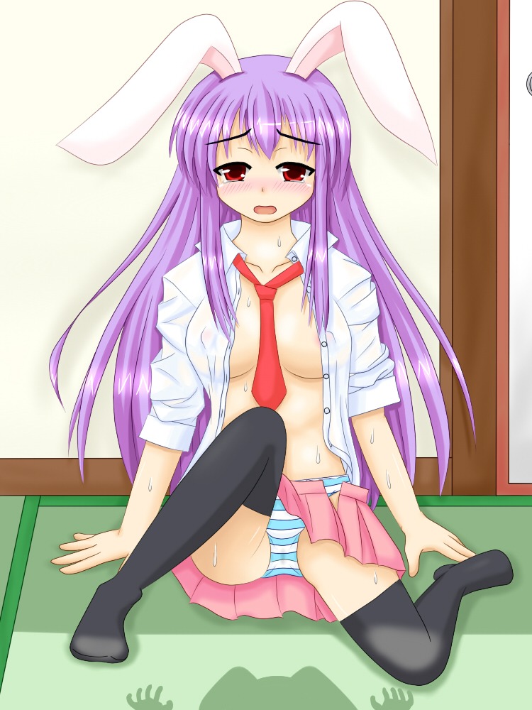 female panties reisen_udongein_inaba rule34 striped_panties tagme tewi_inaba thighhighs touhou upskirt