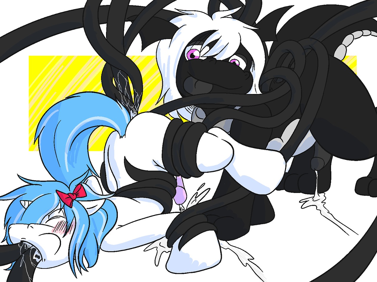 4:3 anal anal_penetration arm_grab black_body black_tentacles blue_hair blue_tail blush bodily_fluids clairvoyance_(oc) coiling_around_torso cum cum_on_ground cum_pool cum_while_penetrated dominant dominant_male double_anal double_oral double_penetration dragon duo e621 equid equine erection eyes_closed fan_character feral front_view fur genital_fluids genitals hair hasbro horn interspecies leaking leg_grab male male/male male_penetrated male_penetrating male_penetrating_male mammal messy multiple_insertions multiple_penetration my_little_pony mythological_creature mythological_equine mythological_scalie mythology oral oral_penetration penetration penis pink_eyes quadruple_penetration quintuple_penetration restrained ribbons scalie sex simple_background submissive submissive_male tail tentacle_in_mouth tentacle_penetration tentacle_sex tentacles tongue tongue_out triple_anal triple_penetration unicorn unknown_artist white_body white_fur white_hair