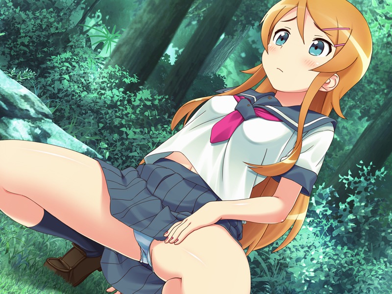 female female_only human kousaka_kirino ore_no_imouto_ga_konna_ni_kawaii_wake_ga_nai panties pointy_chin rule34 school_uniform solo striped_panties tagme upskirt
