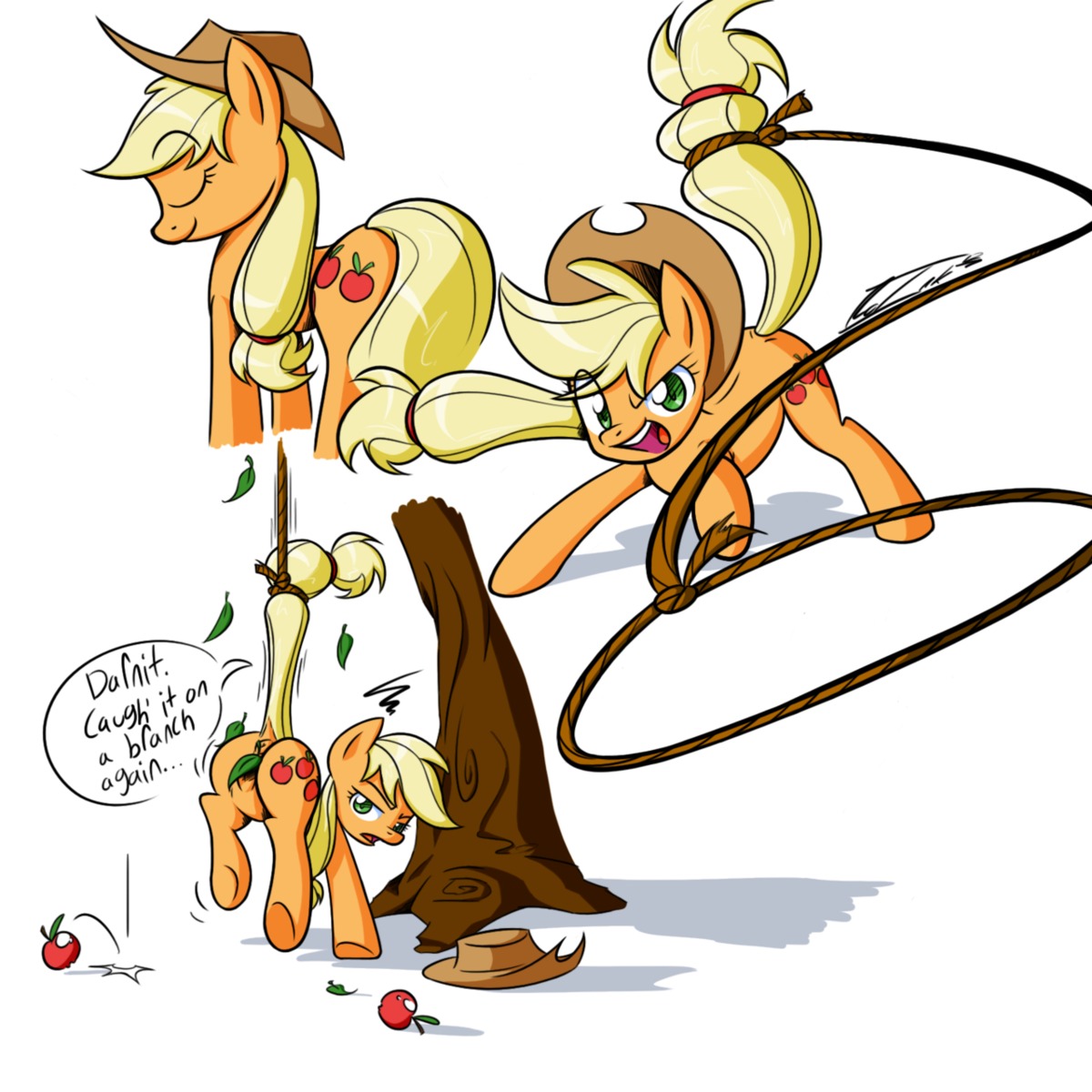 1:1 2012 anus apple applejack_(mlp) blonde_hair butt clothing cowboy_hat cutie_mark e621 earth_pony english_text equid equine female feral food freckles friendship_is_magic fruit genitals green_eyes hair hasbro hat headgear headwear hi_res horse leaf long_hair mammal my_little_pony no-ink plant pony presenting quadruped rope solo tail text tree vulva wood