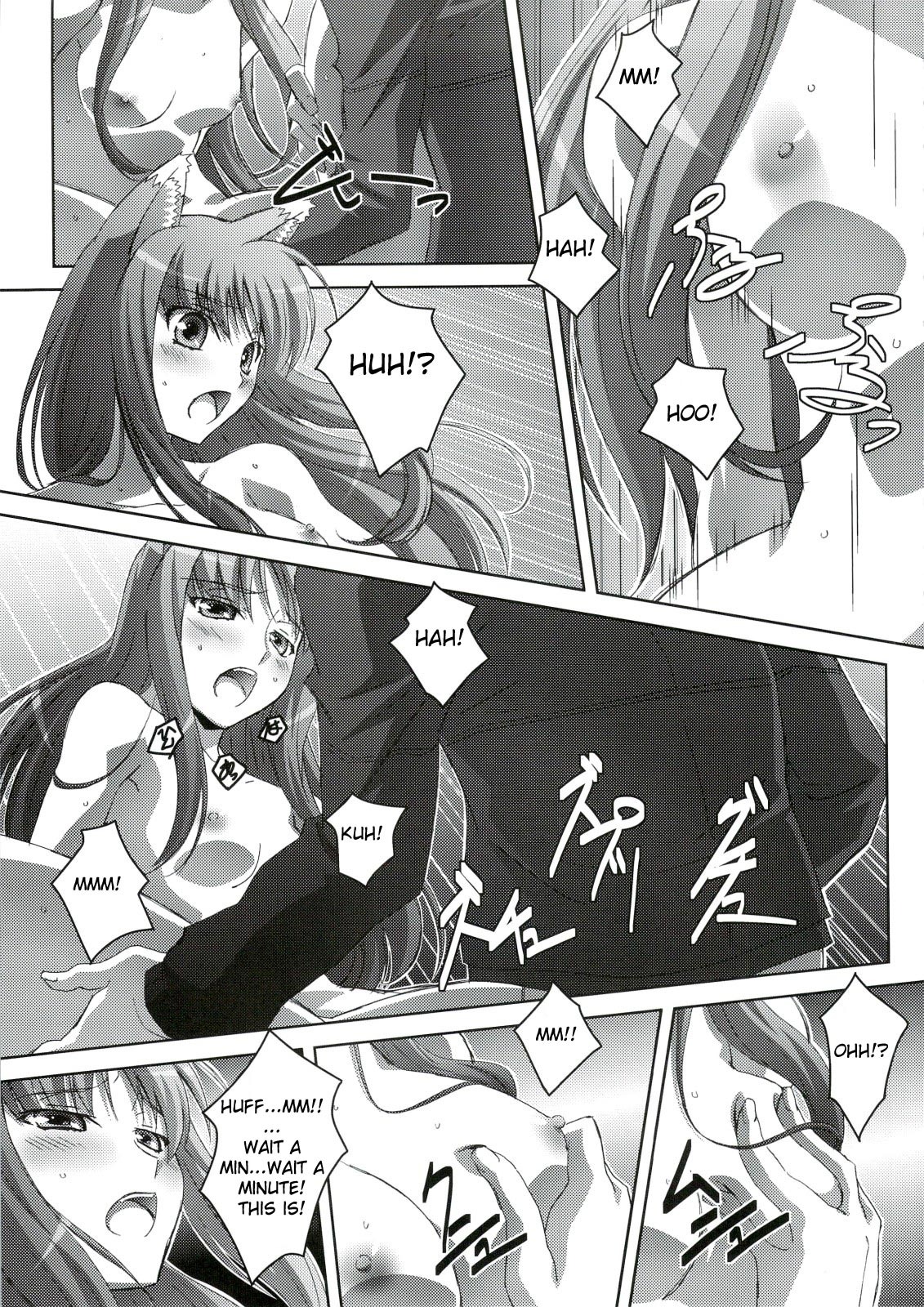 2008 animal_humanoid bodily_fluids breast_fondling breast_play breasts canid canid_humanoid canine canine_humanoid canis comic dialogue duo e621 english_text female fondling greyscale hand_on_breast hi_res holo_(spice_and_wolf) human humanoid izumi_mahiru kraft_lawrence male male/female mammal mammal_humanoid monochrome nipples spice_and_wolf sweat text wolf wolf_humanoid