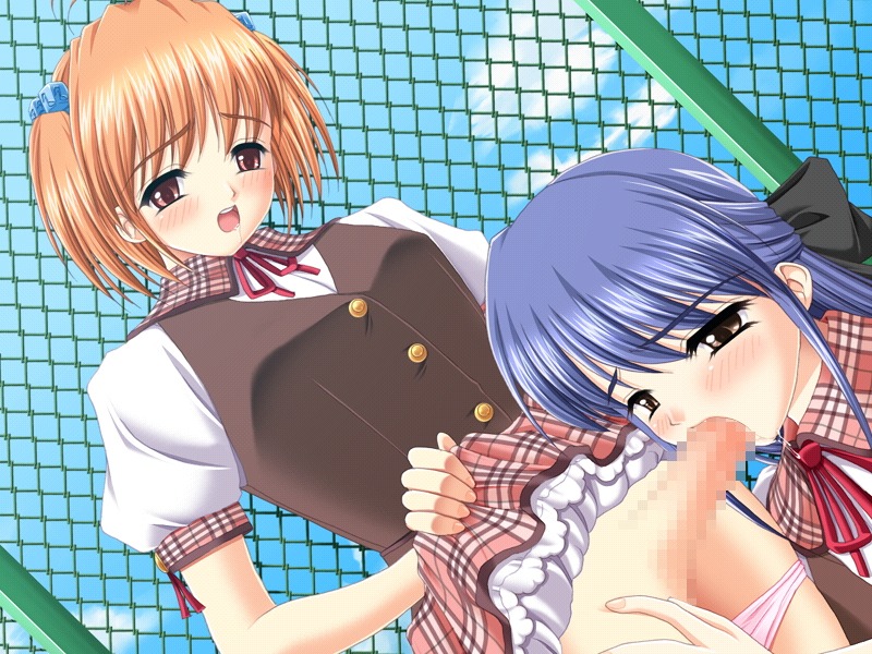 1futa blue_hair breasts brown_eyes brown_hair censored erection erection_under_clothes erection_under_skirt fellatio female female_penetrated fence futa_on_female futa_penetrating futa_sans_balls futanari game_cg hair intersex oral panties penis penis_out penis_under_clothes penis_under_skirt rule34 school_uniform seifuku skirt skirt_lift small_breasts source_request underwear uniform yellow_eyes