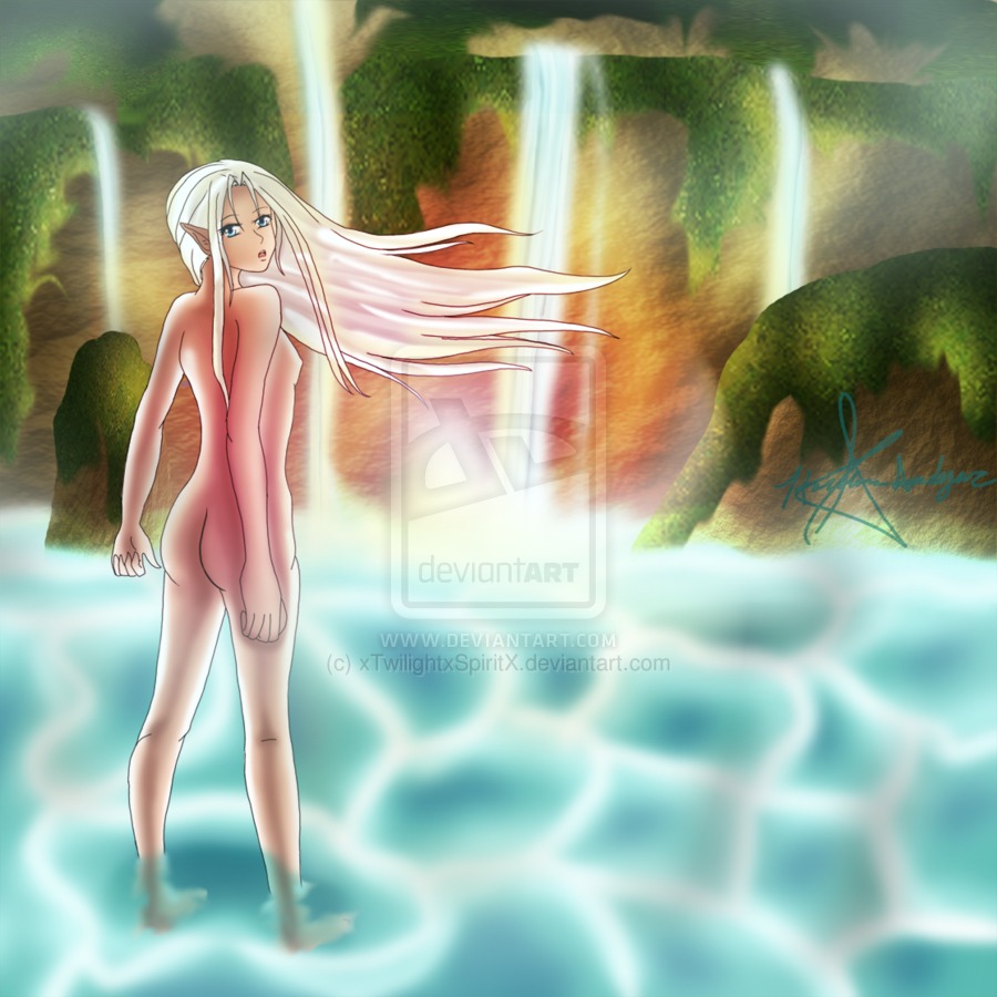 1girls ass female looking_at_viewer nintendo nude princess_zelda rule34 tagme the_legend_of_zelda water waterfall