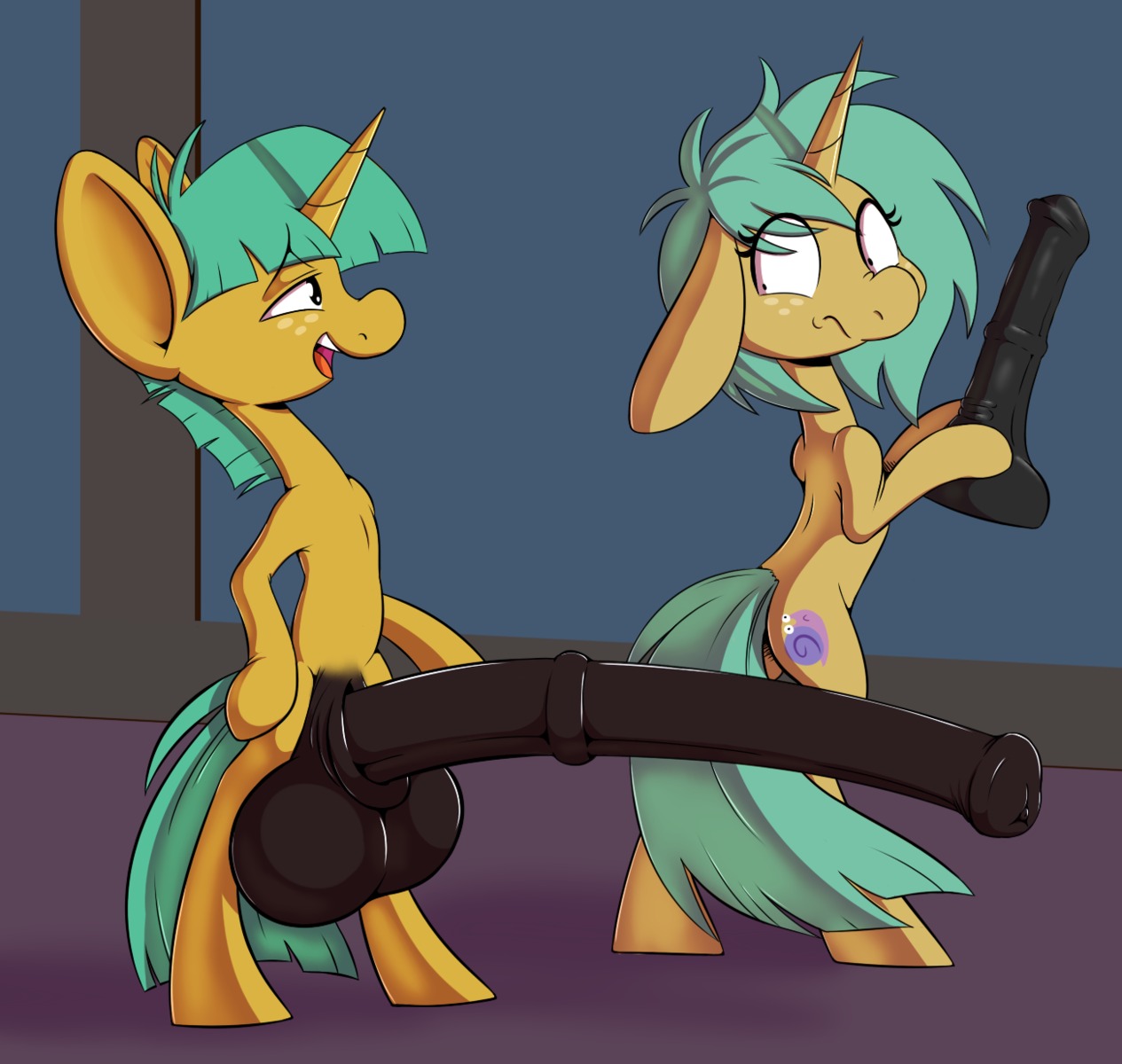 2013 animal_dildo animal_genitalia animal_penis animal_sex_toy anthro balls big_penis crossgender cutie_mark digital_media_(artwork) dildo duo e621 equid equine equine_dildo equine_genitalia equine_penis erection female freckles friendship_is_magic genitals green_hair hair hasbro hi_res horn huge_penis hyper hyper_genitalia hyper_penis male mammal my_little_pony mythological_creature mythological_equine mythology penis sbshouseofpancakes semi-anthro sex_toy shaded small_but_hung snails_(mlp) square_crossover tail unicorn young young_anthro
