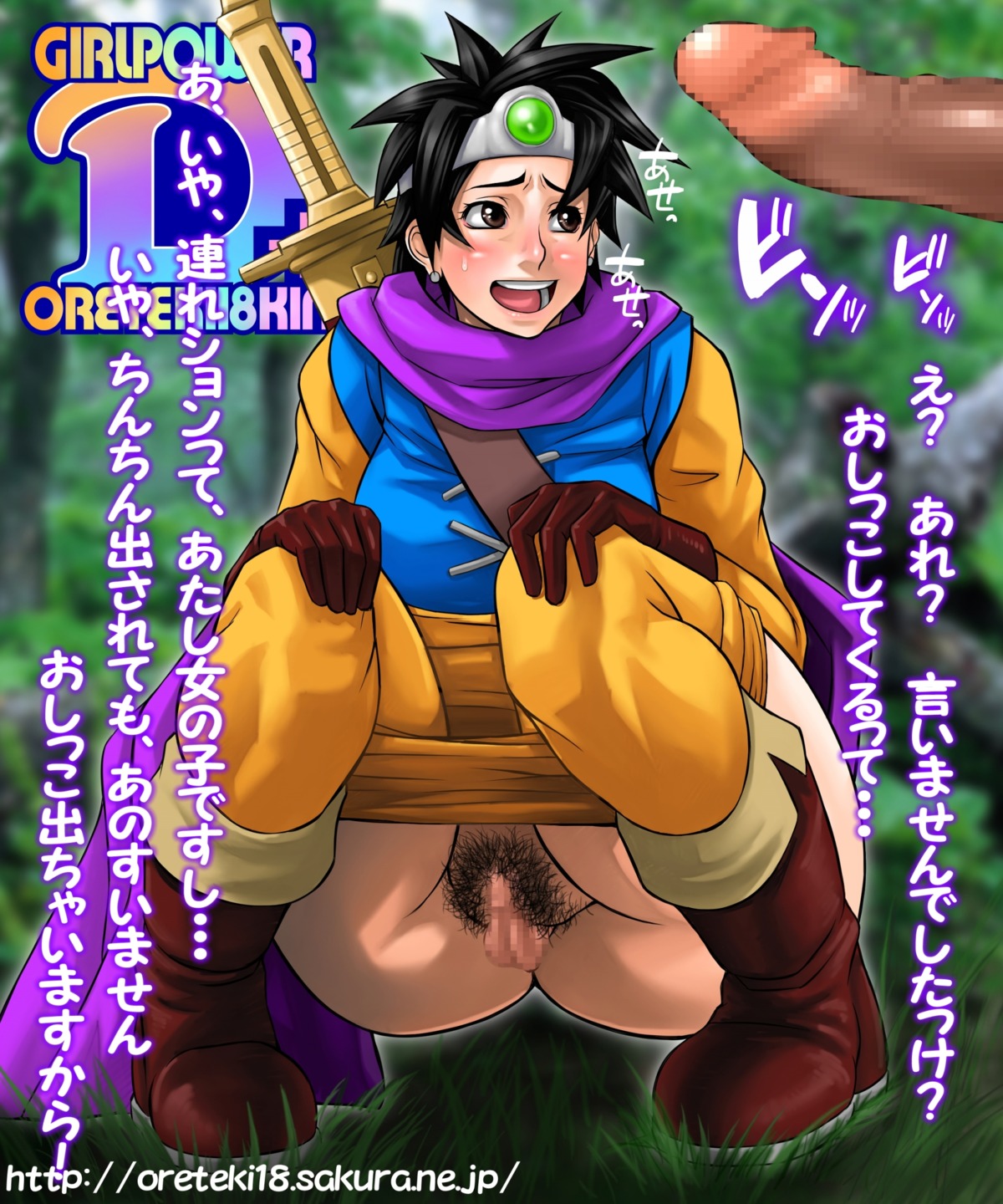 1girls censored clothing dragon_quest dragon_quest_iii female heroine_(dq3) high_resolution huge_cock male oreteki penis pubic_hair roto rule34 translated