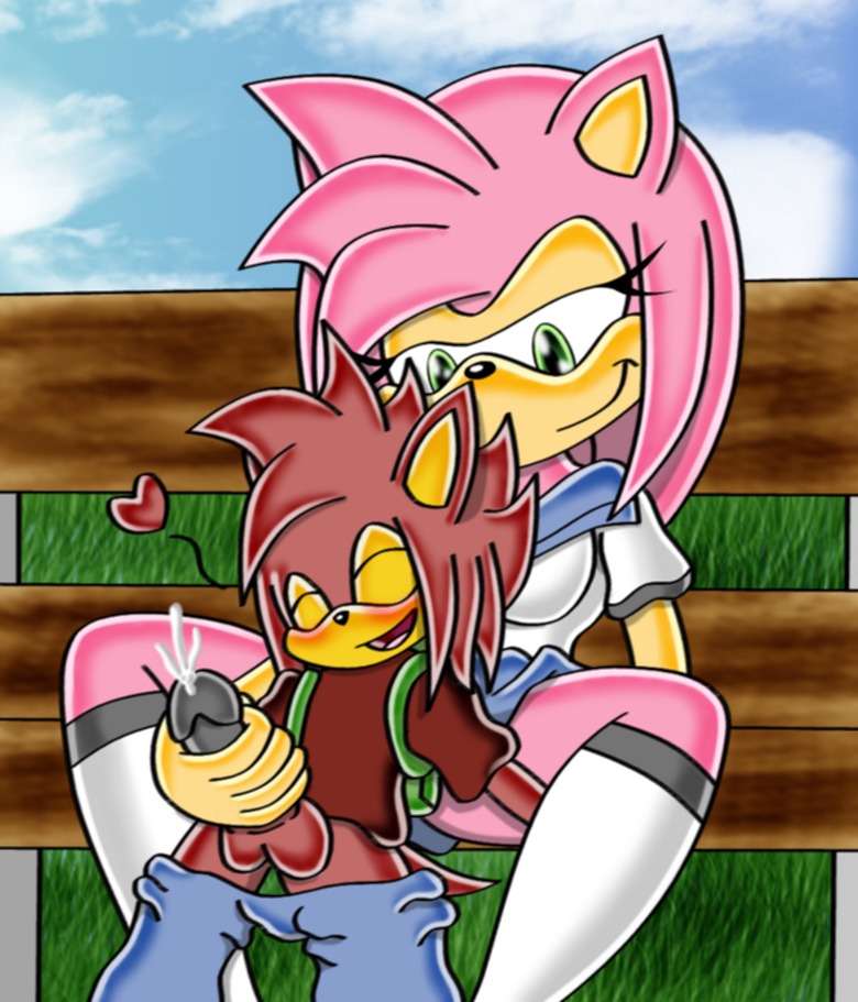 amy_rose anthro chaossabre cum female fur handjob hedgehog male penis reach_around rule34 socks sonic_(series) straight young