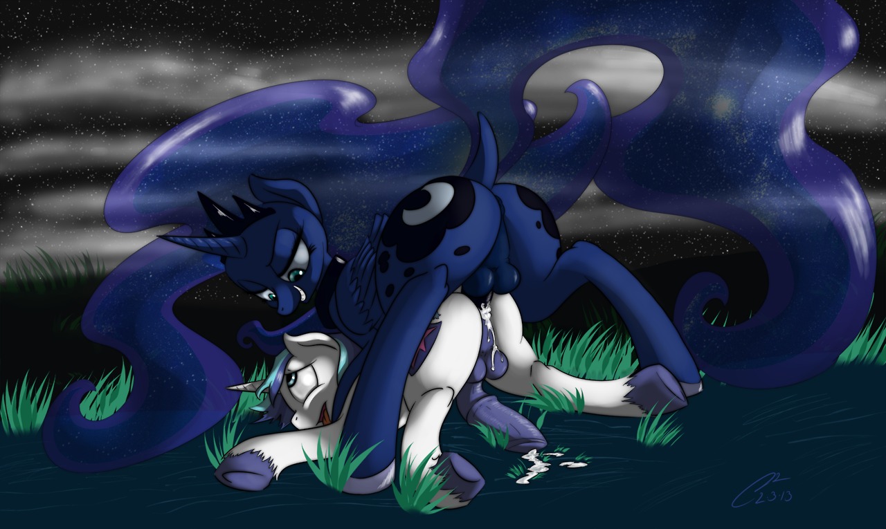 2013 all_fours anal anal_penetration anus ass_up backsack balls bent_over blue_body blue_eyes blue_feathers blue_hair bodily_fluids butt carmelpony cum cum_in_ass cum_inside cum_while_penetrated cutie_mark doggystyle duo e621 ejaculation equid equine erection feathered_wings feathers feral fetlocks friendship_is_magic from_behind_position genital_fluids genitals grin gynomorph gynomorph/male gynomorph_penetrating gynomorph_penetrating_male hair half-closed_eyes hands-free hasbro hooves horn intersex intersex/male intersex_penetrating intersex_penetrating_male male male_penetrated mammal my_little_pony mythological_creature mythological_equine mythology narrowed_eyes night nude open_mouth orgasm penetration penis perineum princess_luna_(mlp) quadruped sex shining_armor_(mlp) smile tail unicorn winged_unicorn wings