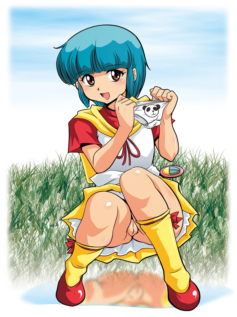 1girls 2009 ass blue_hair breasts dress female hood human light-skinned_female light_skin looking_at_viewer magical_angel_creamy_mami panties presenting pussy rule34 ryumage shirt shoes short_hair smile socks solo squatting thick_thighs uncensored underwear wide_hips yuu_morisawa