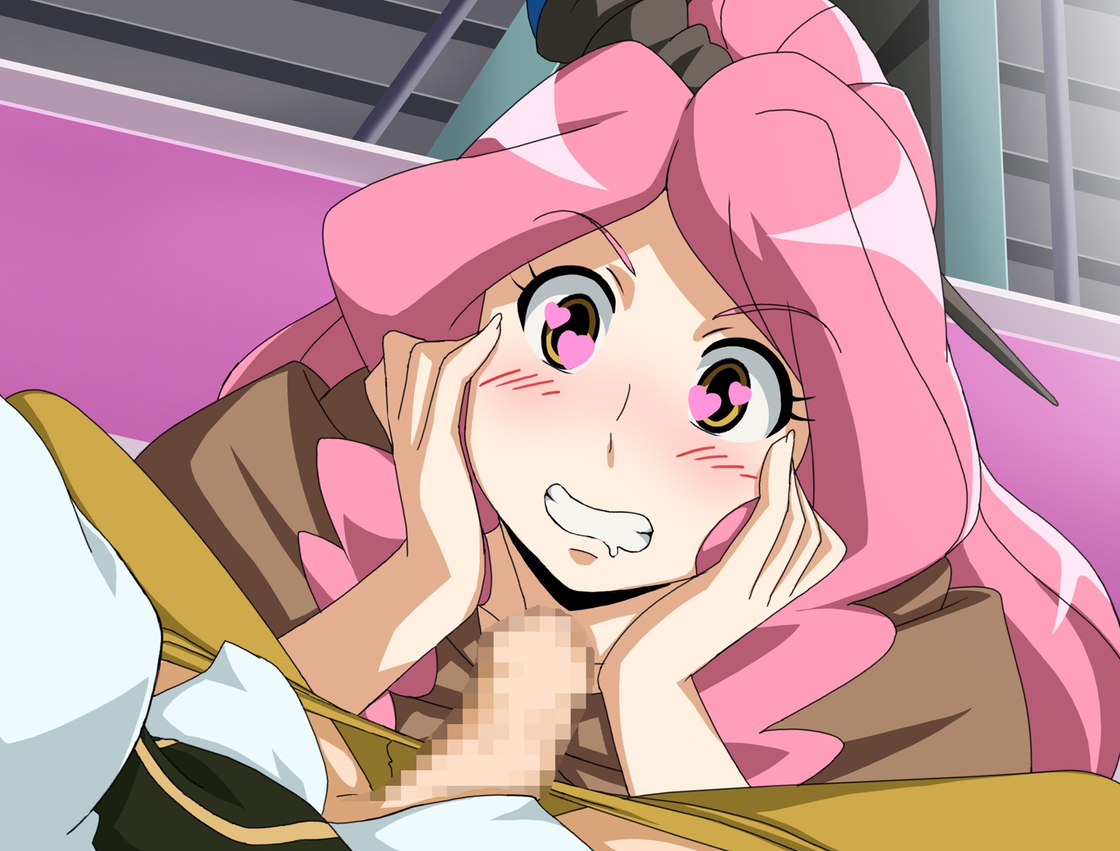 battle_spirits battle_spirits:_shounen_gekiha_dan blush breasts censored female highres large_breasts long_hair magisa_(battle_spirits) pink_hair rule34