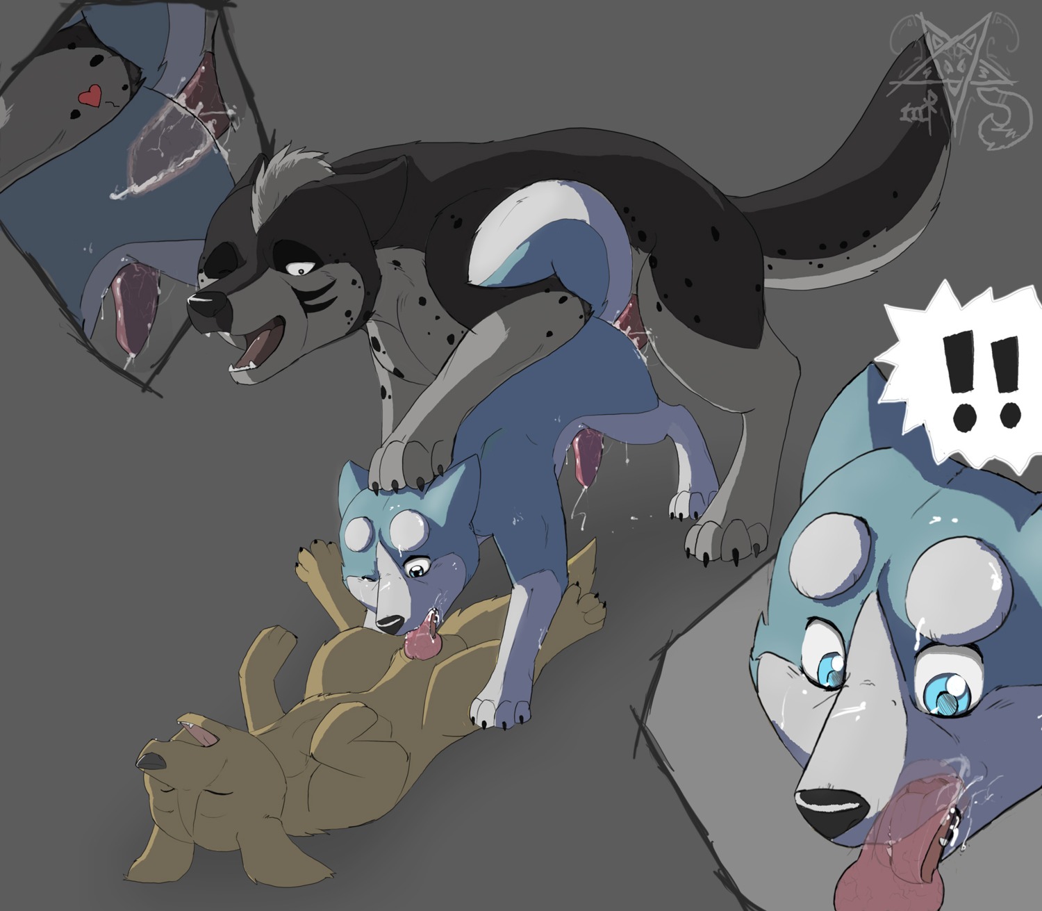 2013 4_toes age_difference akita anal anal_penetration animal_genitalia animal_penis bird_dog black_body black_fur blue_body blue_eyes blue_fur bodily_fluids butt canid canine canine_genitalia canine_penis canis claws close-up cum cum_in_ass cum_in_mouth cum_inside cum_while_penetrated cumshot cutaway digitigrade domestic_dog double_penetration e621 ears_back ejaculation erection exclamation_point eyes_closed fangs feet fellatio feral feral_on_feral feral_penetrated feral_penetrating feral_penetrating_feral from_behind_position fur fur_markings genital_fluids genitals ginga_(series) golden_retriever grey_background group group_sex half-erect hand_on_head hands-free heart_symbol hi_res hunting_dog internal knot larger_male leg_markings male male/male male_penetrated male_penetrating male_penetrating_male mammal markings mel_(ginga) metalfox multicolored_body multicolored_fur nude older_male one_eye_closed open_mouth oral oral_penetration orgasm penetration penile penile_penetration penis penis_in_ass pink_penis pink_tongue pivoted_ears quadruped retriever sex simple_background size_difference smaller_male smaller_penetrated socks_(marking) spitroast spitz spots tail tan_body tan_fur teeth tesshin_(ginga) threesome toe_claws toes tongue trio two_tone_body two_tone_fur watermark weed_(ginga) white_background white_body white_fur young young_feral younger_male younger_penetrated