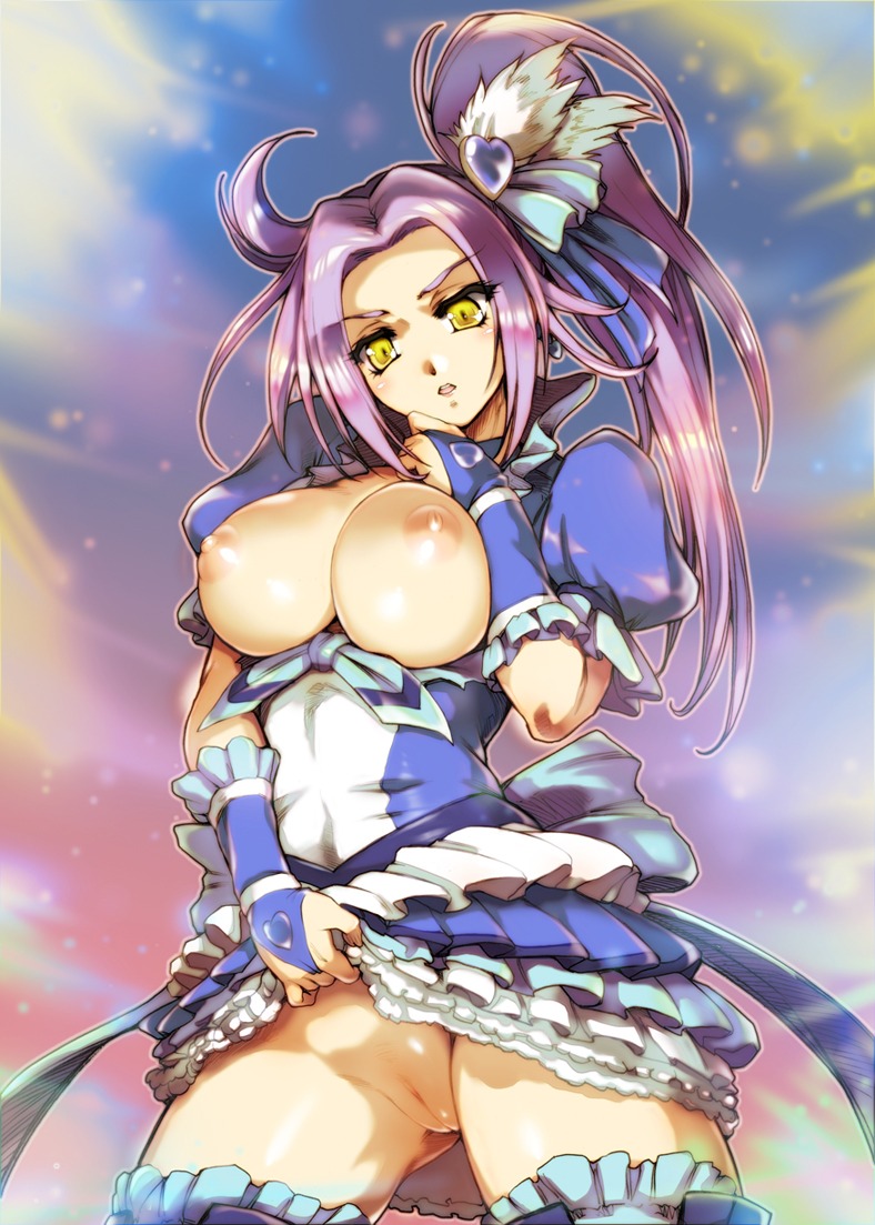 1girls breasts clothing cure_beat female female_pubic_hair hisahiko huge_breasts innie_pussy kurokawa_ellen large_breasts magical_girl no_panties precure pretty_cure purple_hair pussy rule34 siren_(suite_precure) skirt skirt_lift solo stockings suite_precure uncensored yellow_eyes