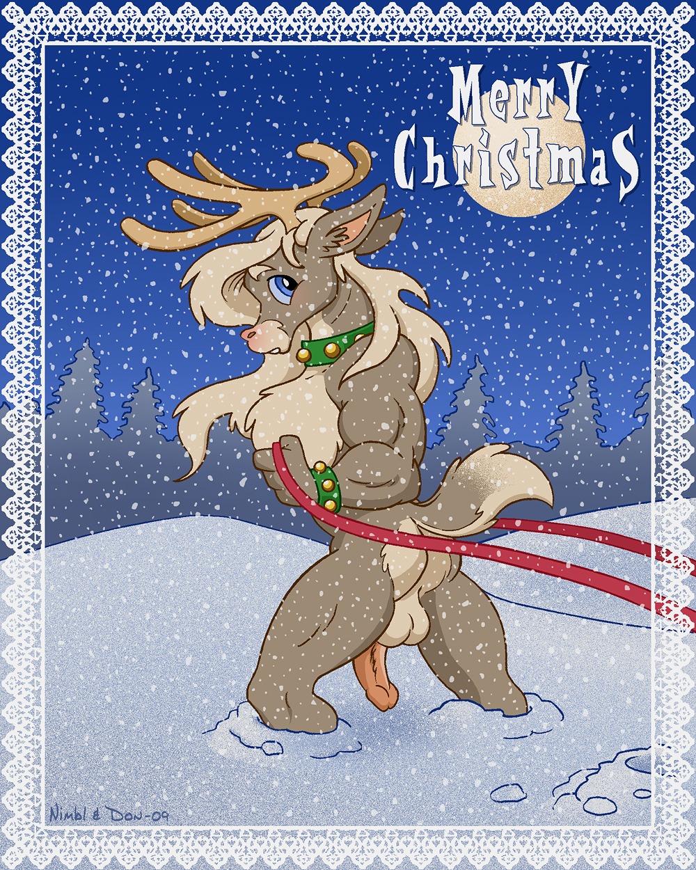 2009 4:5 anthro antlers antti_remes backsack balls biped christmas deer digital_media_(artwork) e621 genitals glowing glowing_nose half-erect hi_res holidays horn humanoid_genitalia humanoid_penis karri_aronen looking_at_viewer male mammal muscular muscular_anthro muscular_male new_world_deer nude outside penis reindeer rudolph_the_red-nosed_reindeer snow solo standing tail