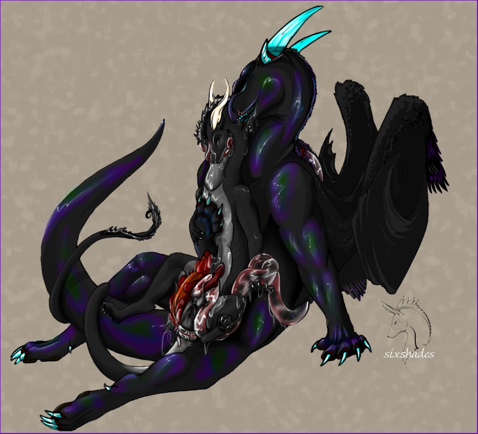 deitahhn dragon feathers furry furry_only gay male no_humans rule34 scalie sixshades size_difference tentacle unknown_species wings