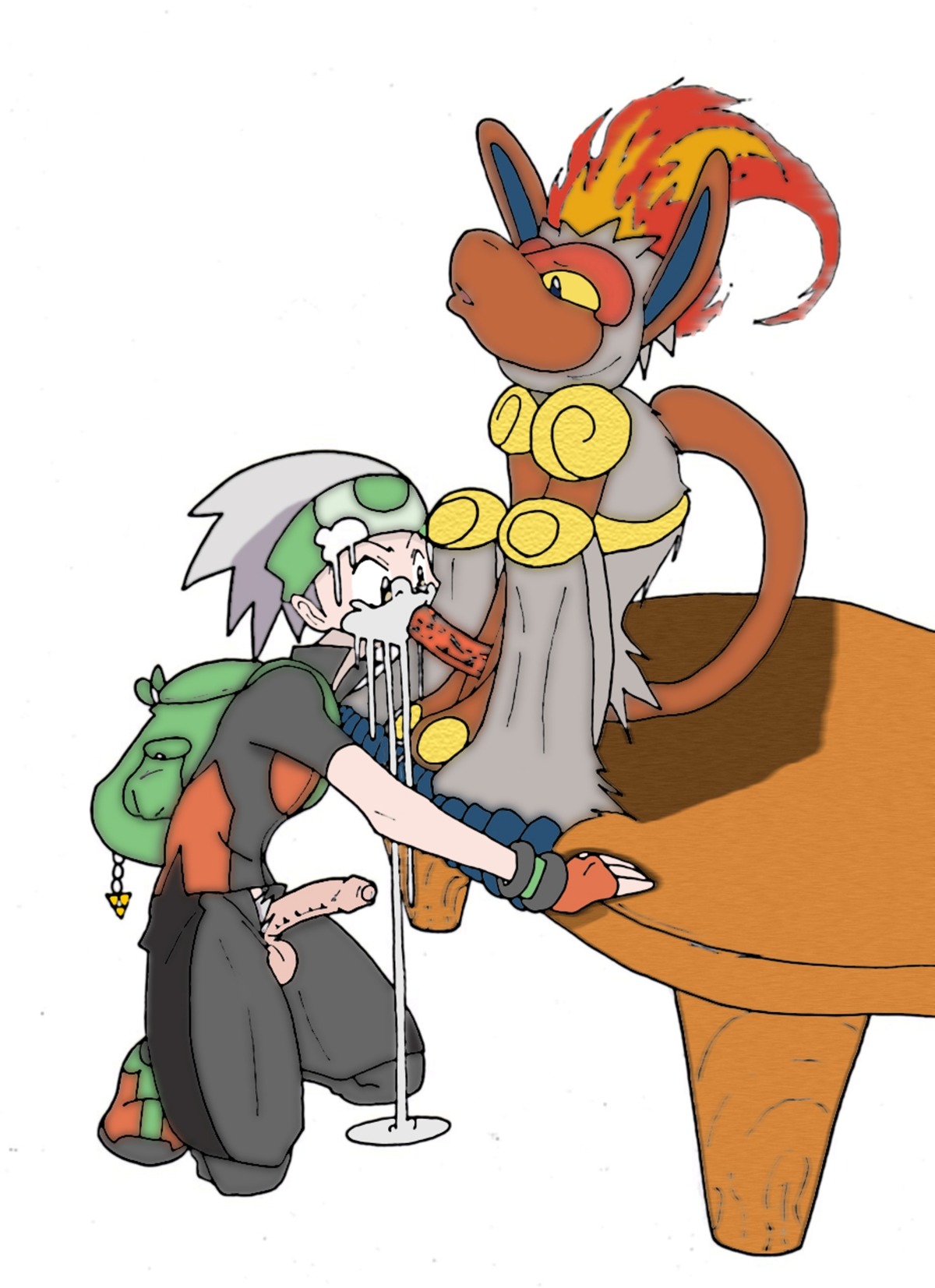 2boys brendan_(pokemon) brendan_(pokemon_emerald) cum cum_in_mouth cum_inside cum_on_face fellatio fur furry hair haplorhine human humanoid infernape male male_only monkey multiple_males oral pokemon pokemon_(species) pokemon_rse pokephilia primate pubic_hair rule34 tail trainer trainer_(artist) yaoi