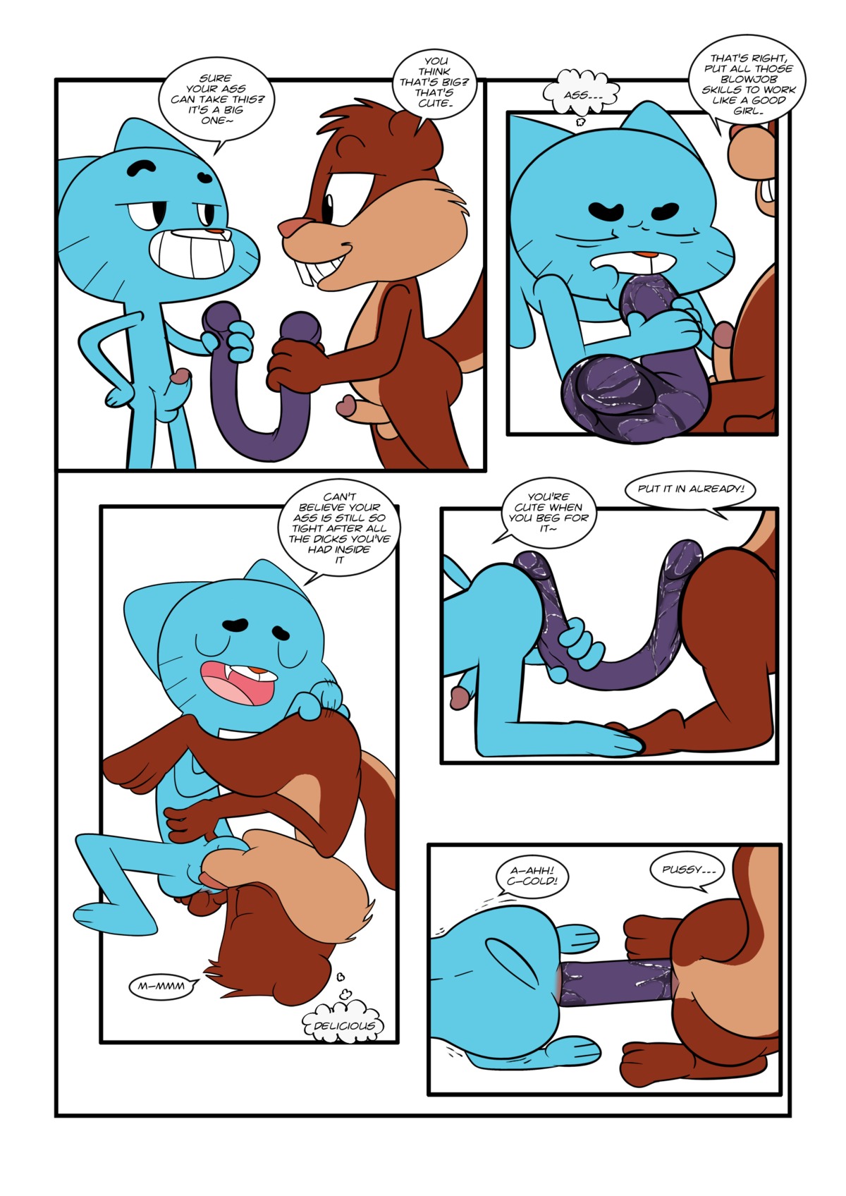 absurd_res anal anal_fingering anal_penetration animaniacs anthro anthro_on_anthro anthro_penetrated anthro_penetrating anthro_penetrating_anthro ass_to_ass blue_body blue_fur bodily_fluids brown_body brown_fur cartoon_network comic dialogue dildo domestic_cat double_dildo duo e621 english_text erection eyes_closed felid feline felis fellatio fingering fingering_partner fur genitals grey_squirrel gumball_watterson hi_res jerseydevil lube male male/male male_penetrated male_penetrating male_penetrating_male mammal multipanel multiple_scenes open_mouth oral oral_penetration penetration penile penis reverse_rusty_trombone rodent saliva sciurid sex sex_toy shaking shota simple_background skippy_squirrel teeth text the_amazing_world_of_gumball toying_each_other tree_squirrel warner_brothers white_background young young_anthro young_male