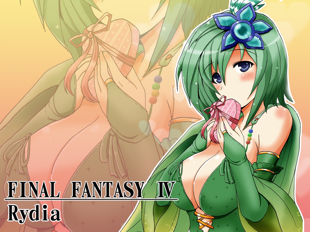 breasts character_name chocolate cleavage female female_only final_fantasy final_fantasy_iv green_hair human oppai rule34 rydia solo title_drop wallpaper yasakani_an zoom_layer