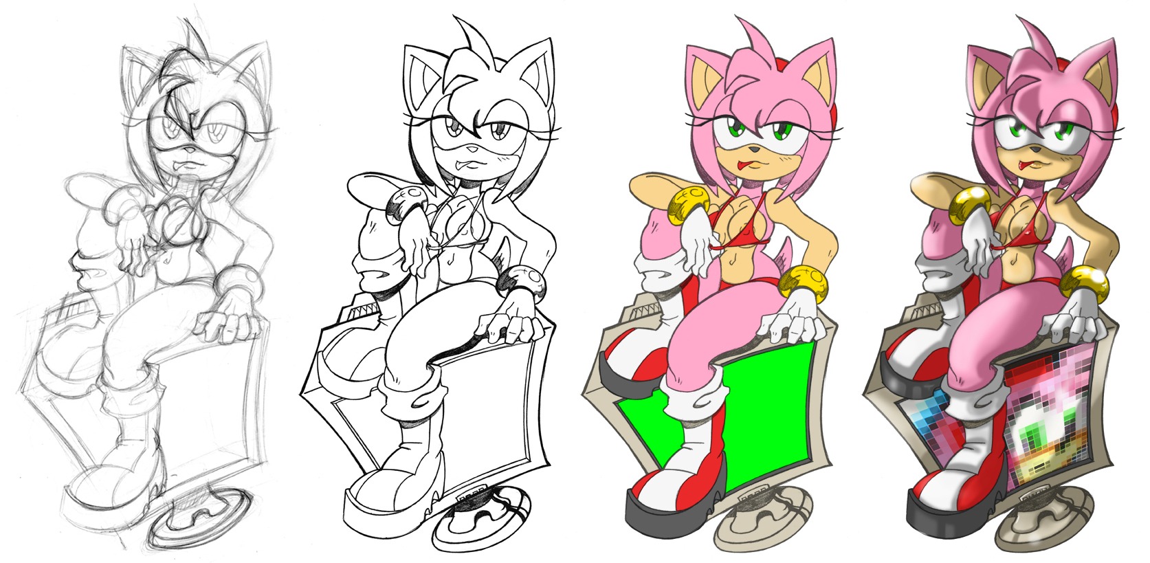 amy_rose anthro bikini boots bracelet breasts clothes color female female_only fur furry furry_only gloves green_eyes hedgehog medium_breasts pink_fur rule34 sega short_hair simple_background sitting solo sonic_(series) sonic_the_hedgehog_(series) the_brave white_background