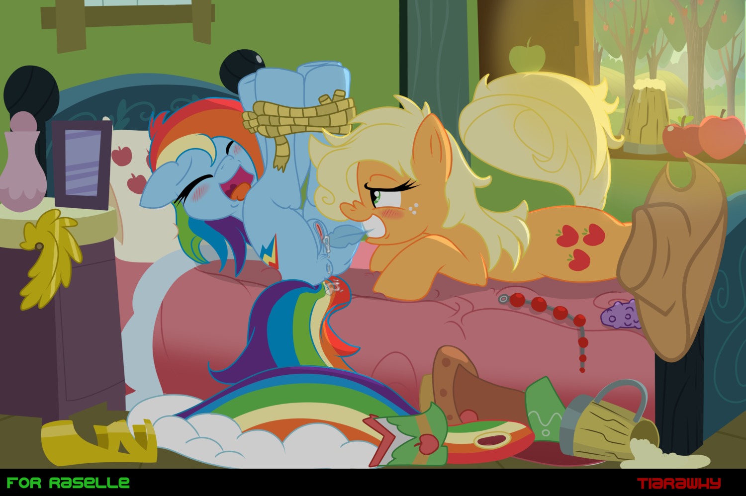 2013 absurd_res anal_beads animal_genitalia animal_vulva anus apple apple_tree applejack_(mlp) arms_tied bdsm bed bedroom blonde_hair blue_body blue_fur blush bodily_fluids bondage bound butt clothing container cowboy_hat cup cutie_mark dildo dominant dominant_female drunk duo e621 earth_pony equid equine equine_genitalia equine_vulva eyes_closed female female/female feral feral_on_feral food freckles friendship_is_magic fruit fruit_tree fur furniture genital_fluids genitals green_eyes grin hair hasbro hat headgear headwear hi_res hogtied holding_object hooves horse inside legs_tied legs_up looking_pleasured loose_feather lying mammal mug multicolored_hair my_little_pony nubbed_dildo nubbed_sex_toy object_in_mouth on_back on_bed on_pillow open_mouth photo pillow plant pony presenting rainbow_dash_(mlp) rainbow_hair raised_tail restrained restrained_arms restrained_legs restraints rope rope_bondage sex_toy smile spiked_sex_toy spilled_drink spilled_liquid submissive submissive_female substance_intoxication tail teeth tiarawhy tickling tickling_genitalia tickling_vulva tongue tongue_out tree vaginal_fluids vulva window