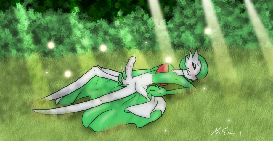 1boy balls biting_lip blush bush color day erection femboy fondling_balls gardevoir grass light lying male male_gardevoir male_only male_pokemon masturbation nintendo on_back outdoors outside penis pok&eacute;mon_(species) pokemon pokemon_(species) pokemon_rse rule34 side_view solo trap white_penis