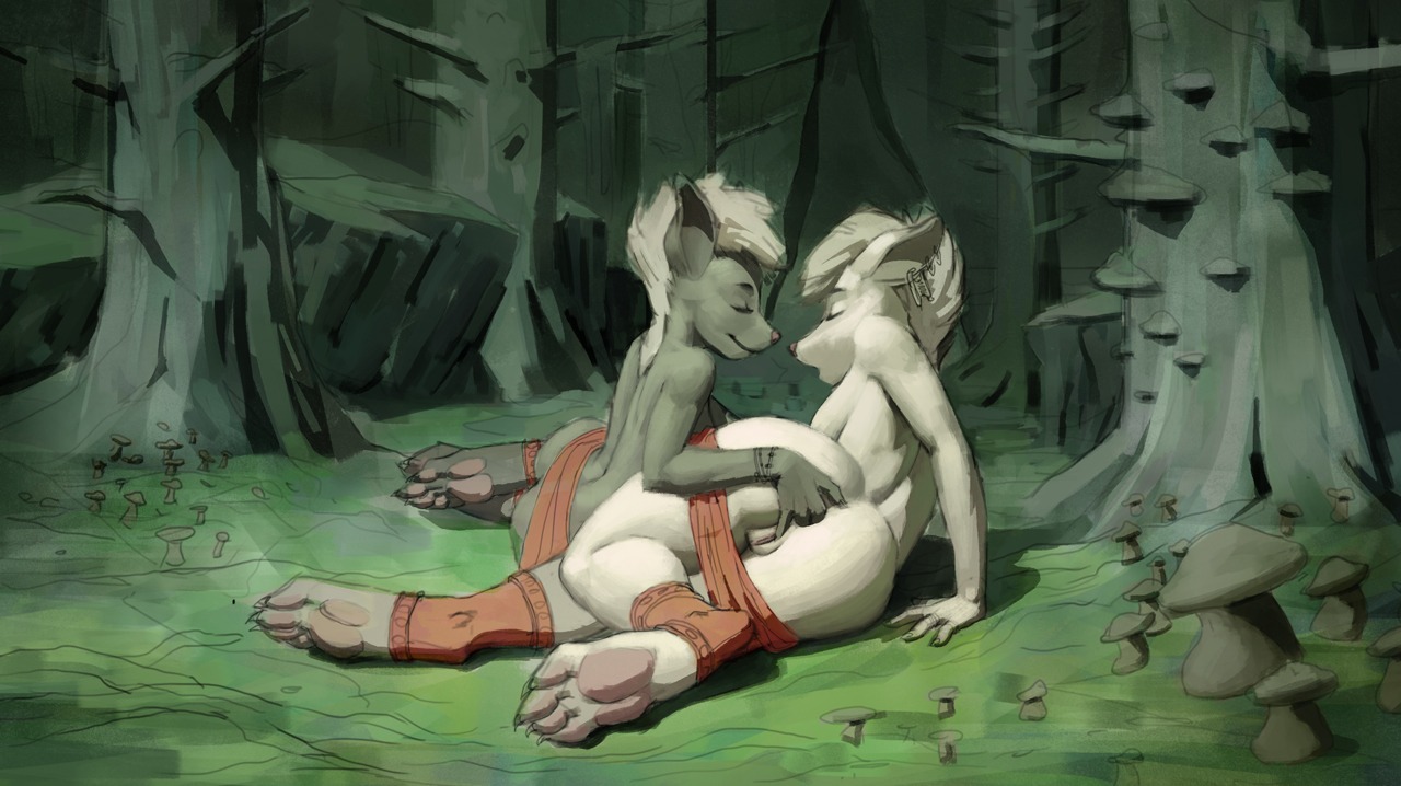 4_toes anal anal_fingering anthro breasts butt claws clothing detailed_background digitigrade duo e621 ear_piercing eyes_closed feet female female/female fingering fingering_partner footwear forest fungus genitals gnoll hindpaw hyena legwear lying mammal mushroom nature nude on_side open_mouth outside pawpads paws piercing plant pseudoartist sex socks soles source_request toeless_footwear toeless_socks toes tree unknown_species vulva