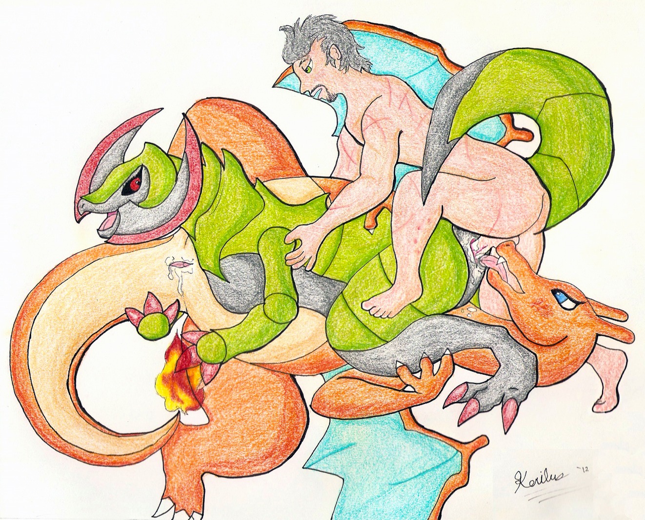 2012 bestiality bisexual blush bodily_fluids charizard cum cum_inside dragon e621 erection female female/female feral feral_on_feral fire flaming_tail generation_1_pokemon generation_5_pokemon genital_fluids genitals group group_sex haxorus human human_on_feral interspecies kerilus larger_female larger_feral larger_sub licking male male/female male_on_feral mammal membrane_(anatomy) membranous_wings mythological_creature mythological_scalie mythology nintendo nude oral orange_body orange_skin penetration penis pokemon pokemon_(species) pokephilia scalie sex simple_background size_difference smaller_human smaller_male submissive tail threesome tongue tongue_out trainer trio vaginal vaginal_penetration vulva white_background wings