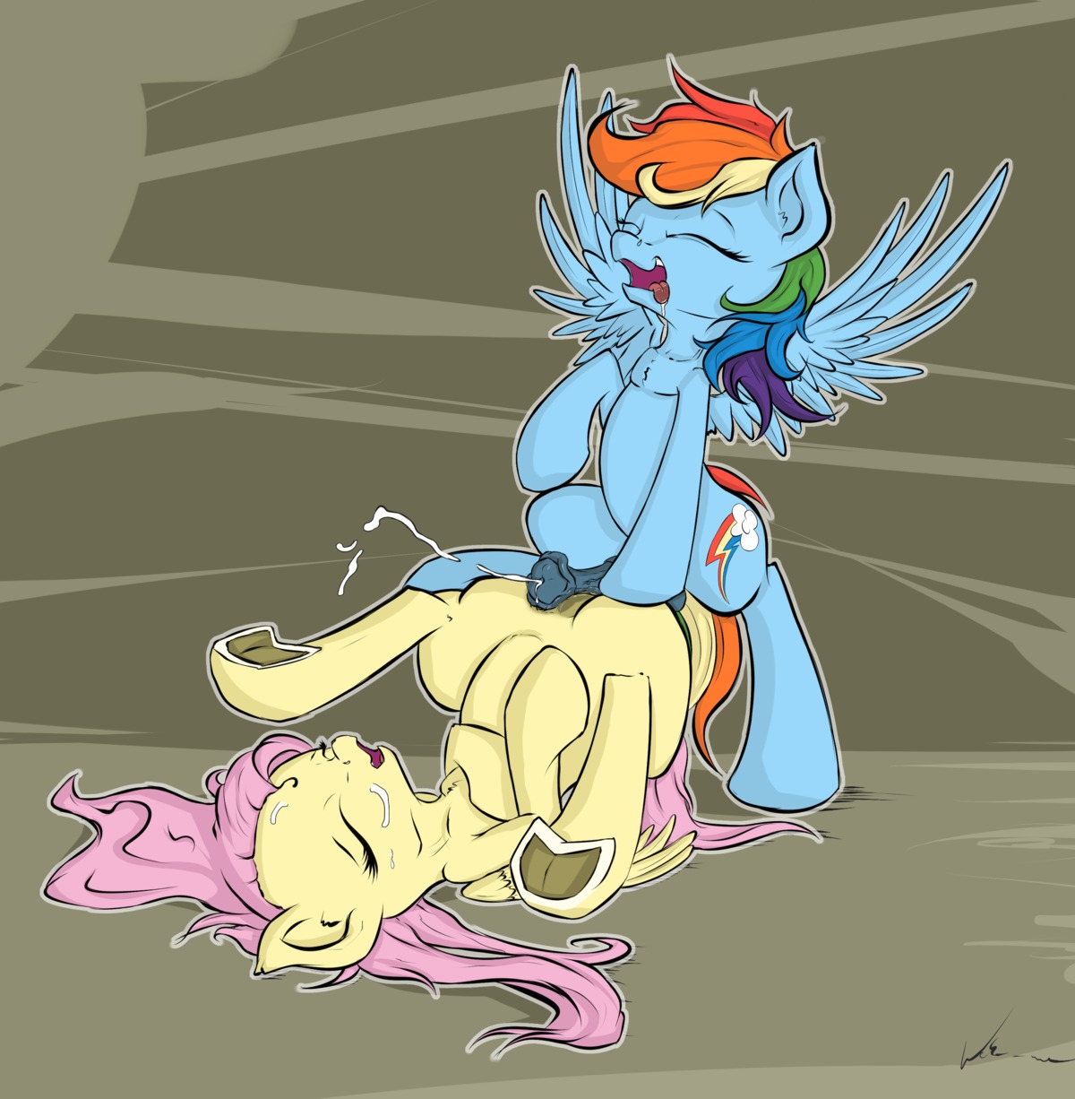 2014 absurd_res animal_genitalia animal_penis blue_body blue_feathers blue_fur bodily_fluids crossgender cum cum_on_face cutie_mark duo e621 equid equine equine_genitalia equine_penis erection eyes_closed feathered_wings feathers female feral fluttershy_(mlp) friendship_is_magic fur genital_fluids genitals gynomorph gynomorph/female hair hasbro hi_res hooves intersex intersex/female mammal multicolored_hair my_little_pony mythological_creature mythological_equine mythology neko-me nude open_mouth pegasus penis pink_hair rainbow_dash_(mlp) rainbow_hair tongue tongue_out underhoof vulva wings yellow_body yellow_fur