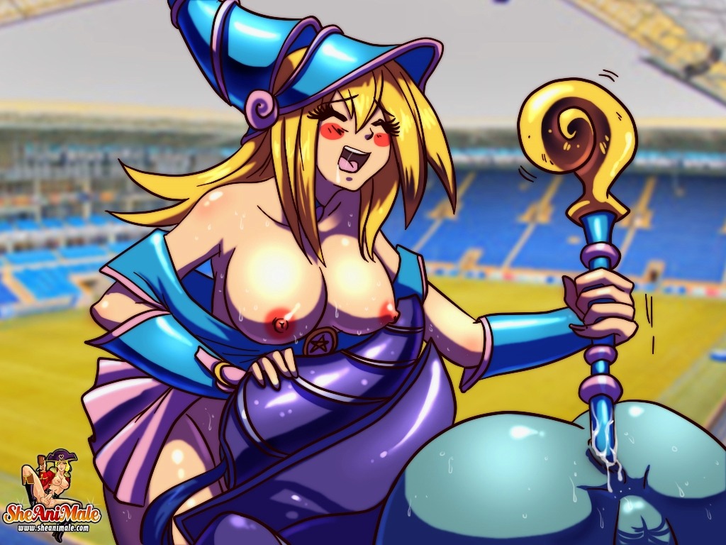1boy 1futa chocolate_and_vanilla dark-skinned_male dark-skinned_sub dark_magician dark_magician_girl dark_skin dickgirl fellatio female futa_on_male futadom futanari hand_on_head intersex light-skin light-skinned_futanari male rule34 sheanimale yu-gi-oh!