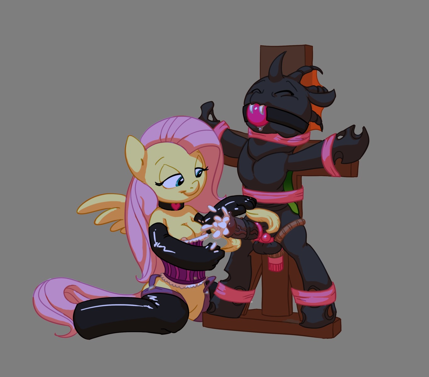 2013 absurd_res accessory alpha_channel anthro anthrofied armwear arthropod ball_gag balls bdsm blue_eyes bodily_fluids bondage bound breasts canon_x_oc carniscorner changeling_(mlp) clothed clothing cock_ring collar cum cumshot dominant dominant_female duo e621 edging ejaculation elbow_gloves equid equine erection eyes_closed fan_character fangs feathered_wings feathers female fluttershy_(mlp) friendship_is_magic fur gag gagged garter_straps genital_fluids genitals gloves hair half-closed_eyes handwear hasbro hi_res hole_(anatomy) horn interrupted_orgasm jewelry leather legwear male male/female mammal my_little_pony mythological_creature mythological_equine mythology narrowed_eyes nipples open_mouth orgasm partially_clothed pegasus penis penis_accessory penis_jewelry pink_hair rope saliva simple_background sitting smile spread_wings submissive submissive_male tail teeth thigh_highs transparent_background vesairus wings yellow_body yellow_feathers yellow_fur