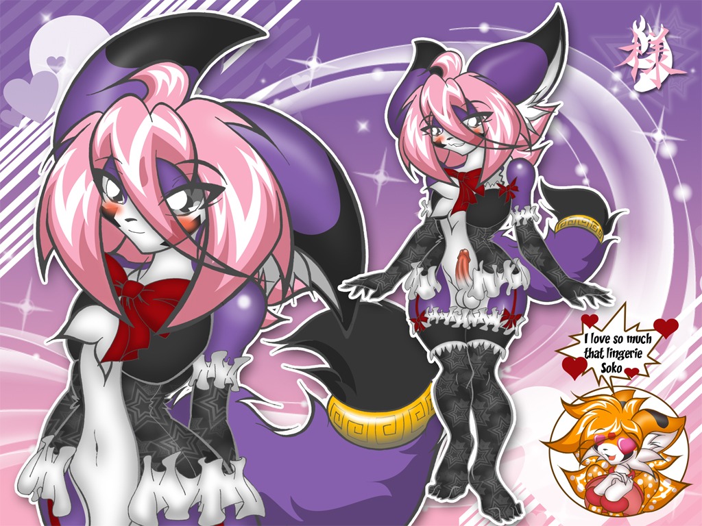4:3 anthro babydoll balls blush canid canine chest_tuft clothed clothing crossdressing dameeji dragontheshadows duo e621 english_text erection felid feline femboy fennec_fox fluffy fluffy_tail fox fur garter_straps genitals hair legwear leopardus lingerie looking_at_viewer male mammal margay nightgown penis short_hair sokora srklmsama standing stockings tail text true_fox tuft wide_hips