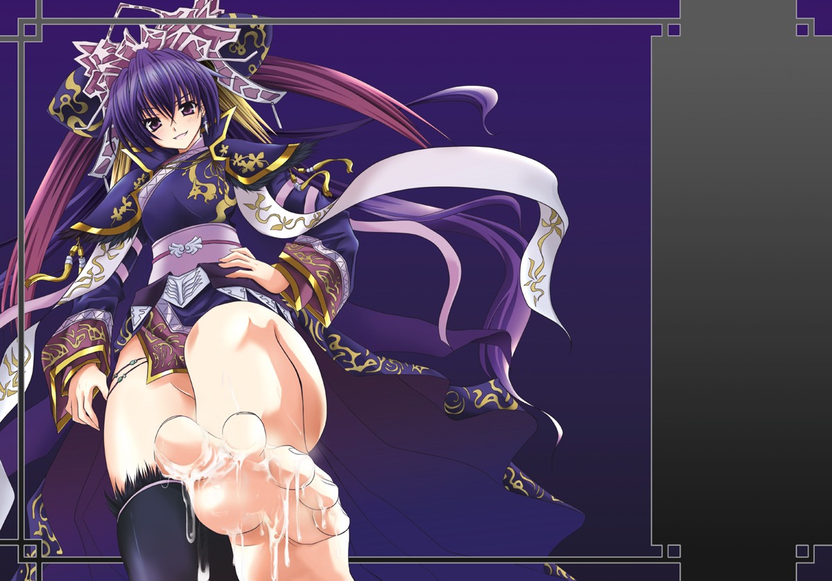 1girls chinese_clothes cum cum_on_body cum_on_feet cum_on_lower_body feet female femdom footjob looking_down purple_hair rule34 sangokushi_taisen shibamine_takashi standing standing_footjob thighhighs touhaku zettai_ryouiki