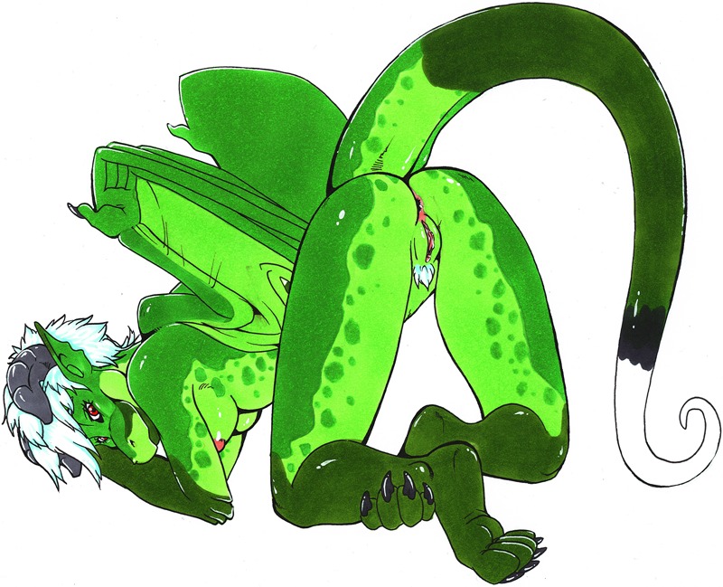 2010 anthro anus ass_up biped breasts butt dragon e621 female genitals green_body hotpie lying membrane_(anatomy) membranous_wings mooning mythological_creature mythological_scalie mythology non-mammal_breasts nude on_front presenting presenting_hindquarters pubes raised_tail red_eyes scalie simple_background solo tail vulva white_background wings