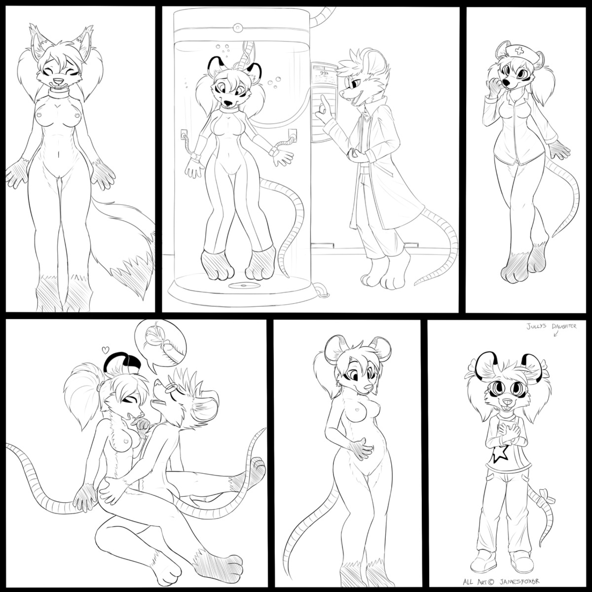 1:1 2014 anthro biped bodily_fluids breasts butt canid canine clothing collar cum cum_in_uterus cum_in_vagina cum_inside digital_media_(artwork) duo e621 ejaculation erection eyewear female fur genital_fluids genitals glasses hair hi_res impregnation internal jamesfoxbr jully_figthers laboratory looking_at_viewer male male/female male_penetrating mammal monochrome mouse murid murine nurse open_mouth penetration penis pregnant rat rodent scientist sex simple_background smile solo standing stasis_chamber teeth transformation tube uterus vaginal vaginal_penetration vulva white_background